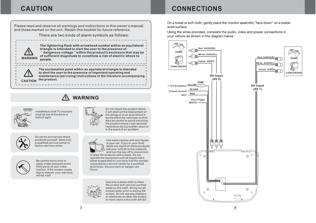 Farenheit Technologies T-910CM owner manual Connections, There are two kinds of alarm symbols as follows 