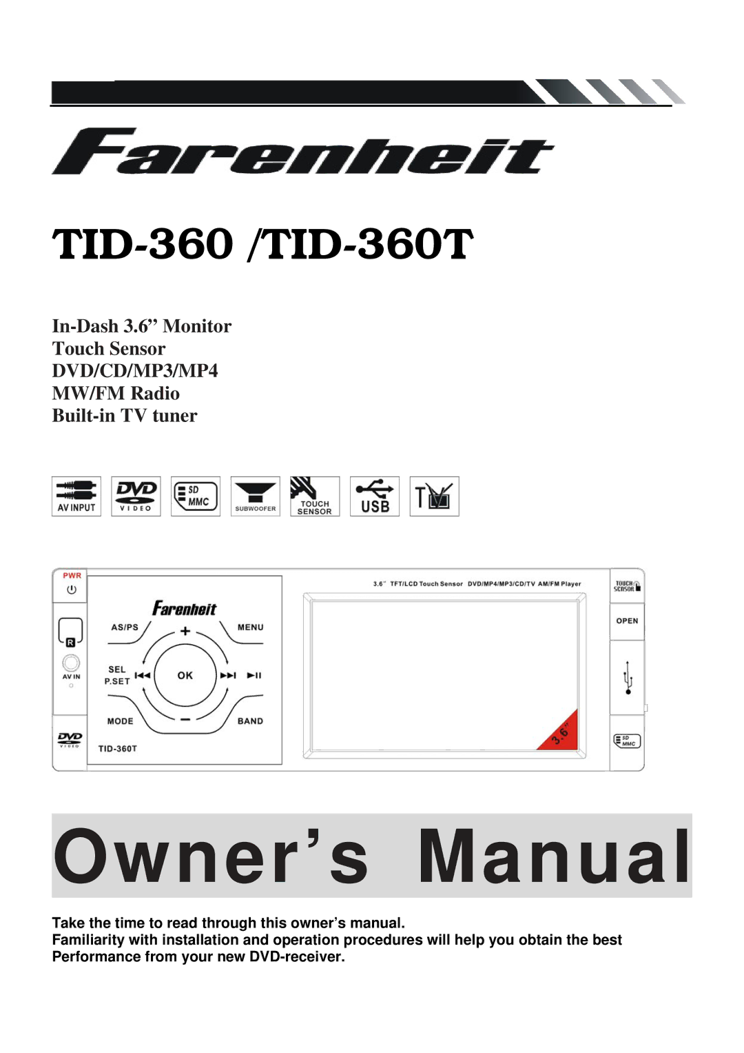 Farenheit Technologies owner manual TID-360 /TID-360T 