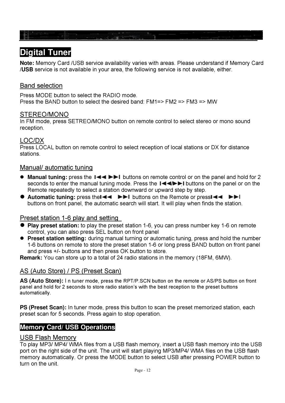 Farenheit Technologies TID-360T owner manual Digital Tuner 