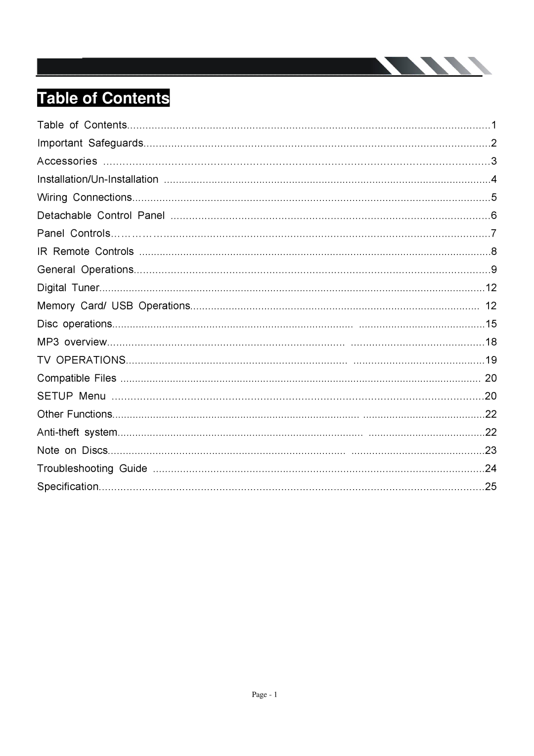 Farenheit Technologies TID-360T owner manual Table of Contents 