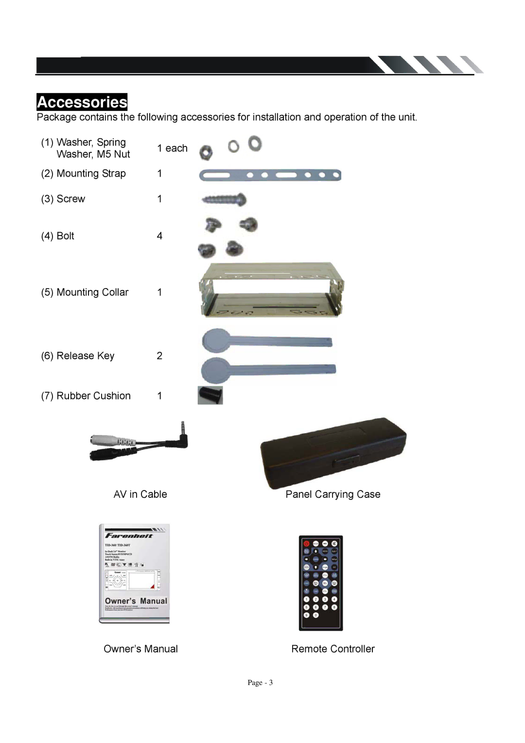 Farenheit Technologies TID-360T owner manual Accessories 