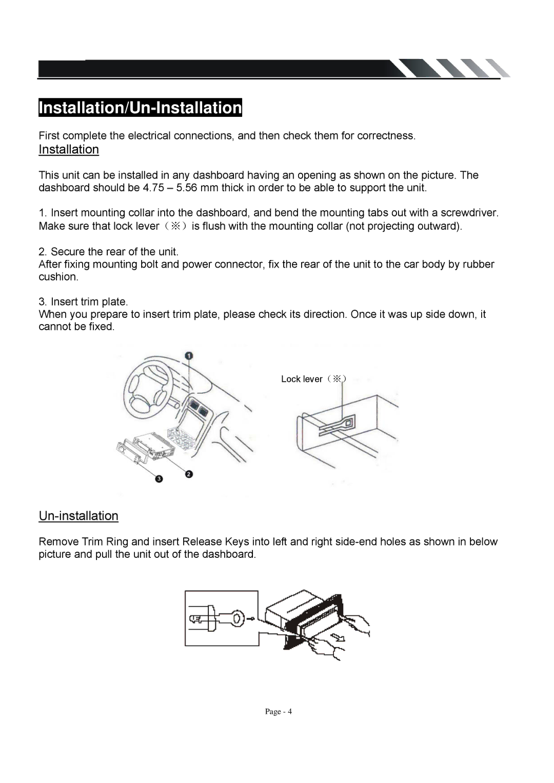 Farenheit Technologies TID-360T owner manual Installation/Un-Installation, Un-installation 