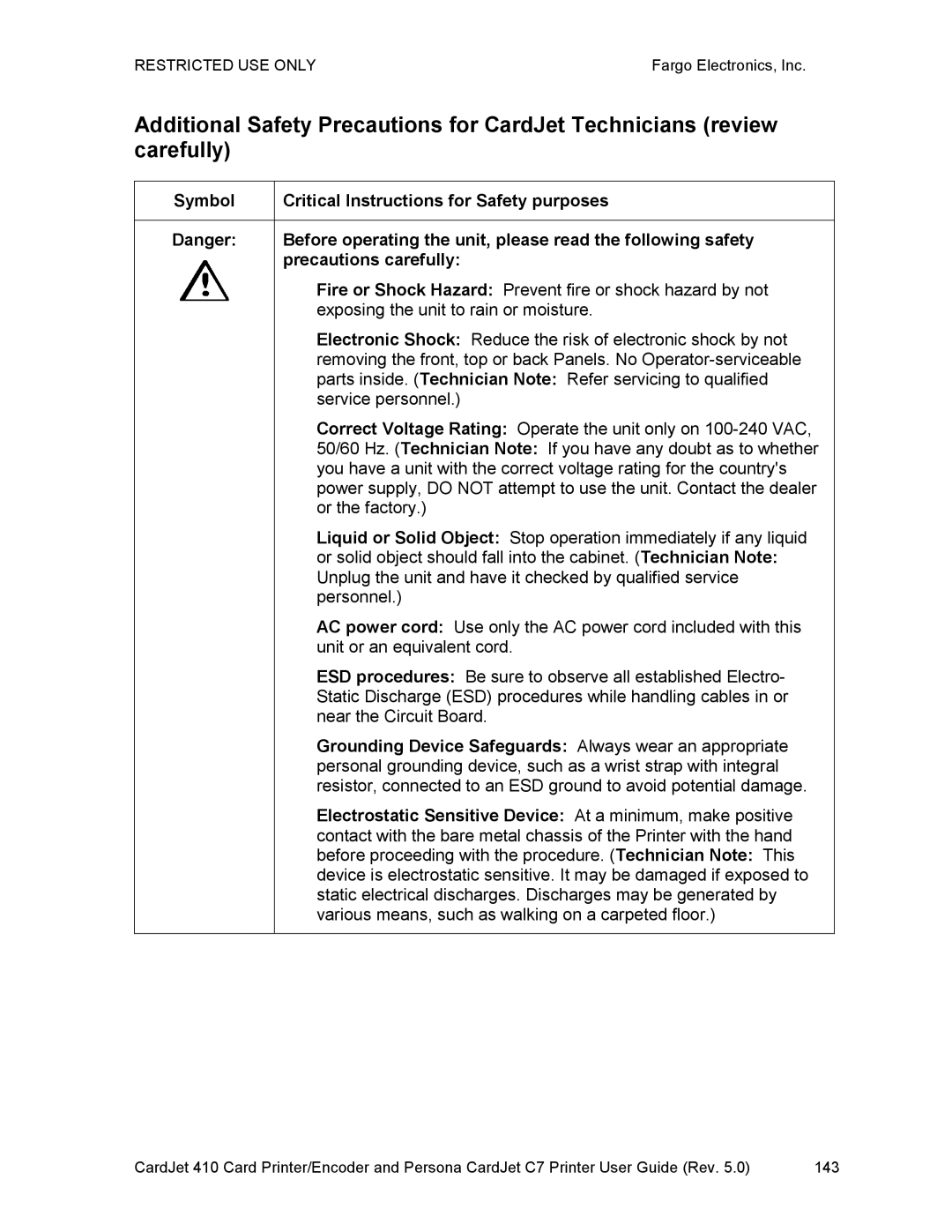 FARGO electronic 410 manual Grounding Device Safeguards Always wear an appropriate 