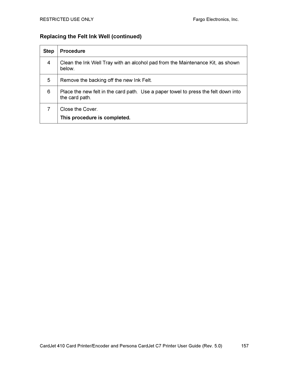 FARGO electronic 410 manual This procedure is completed 