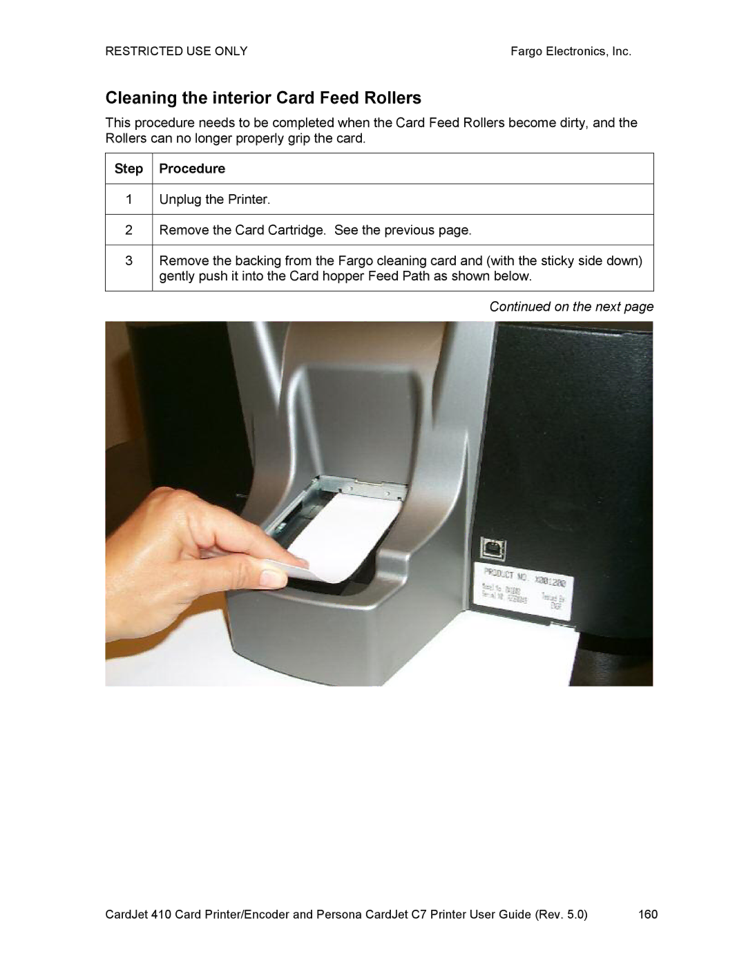 FARGO electronic 410 manual Cleaning the interior Card Feed Rollers 