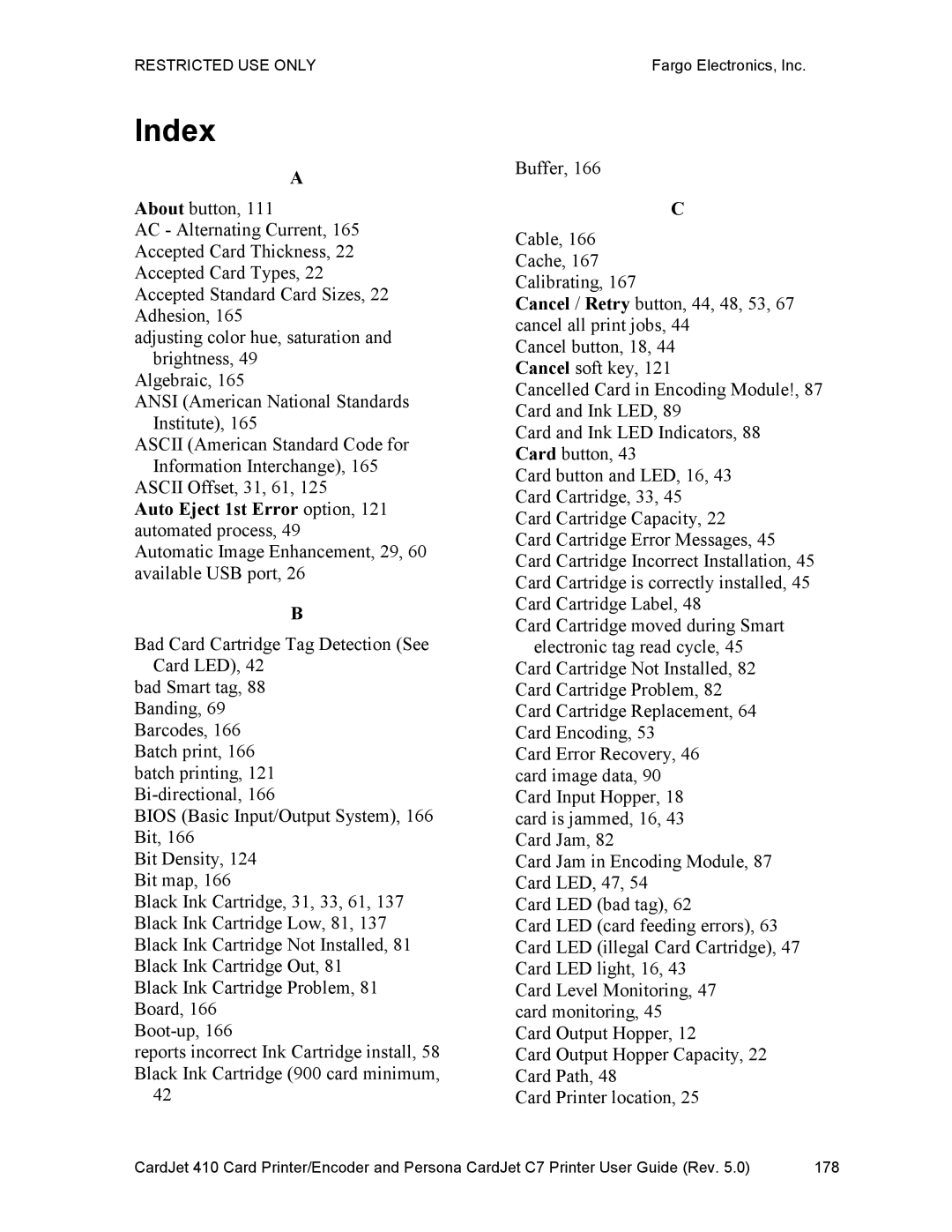 FARGO electronic 410 manual Index 