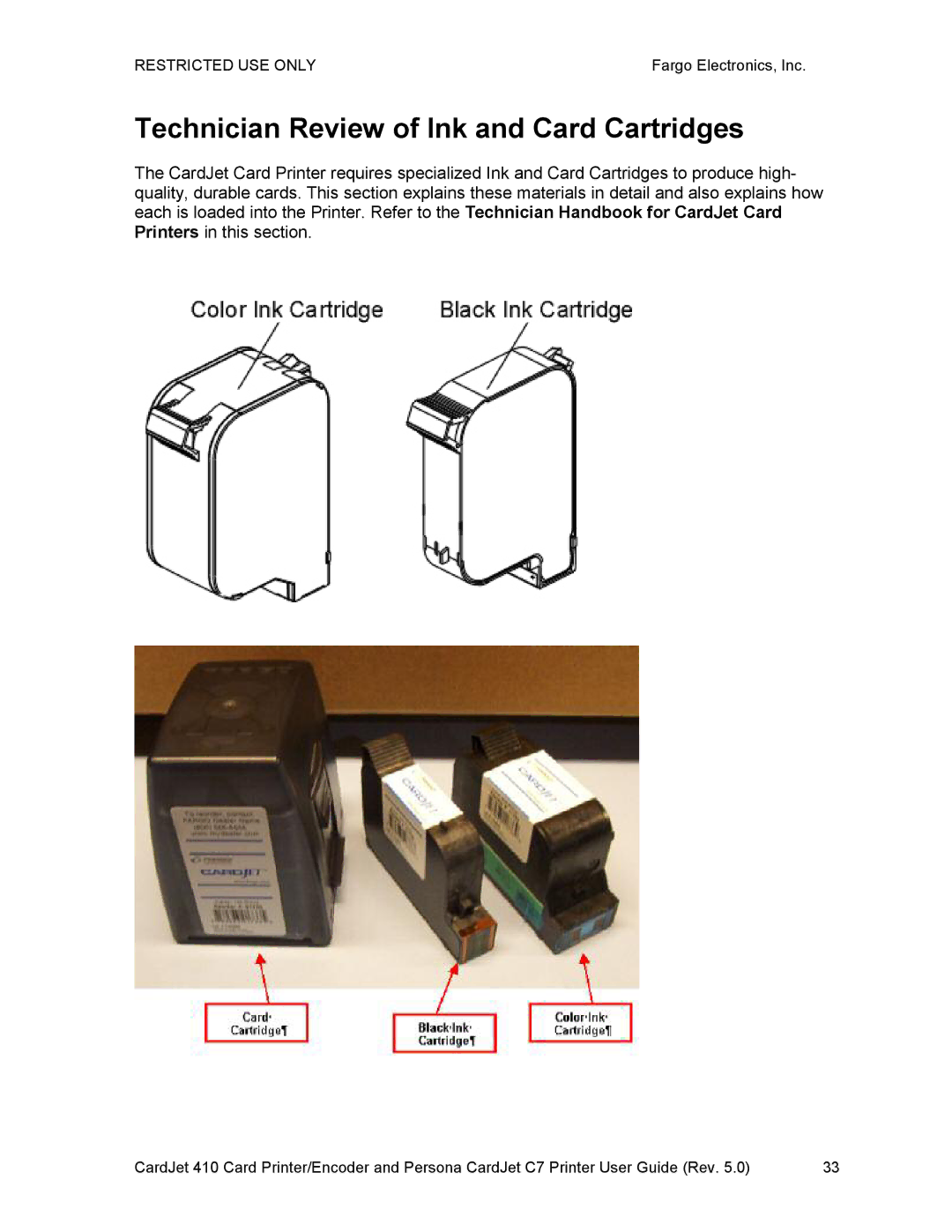 FARGO electronic 410 manual Technician Review of Ink and Card Cartridges 