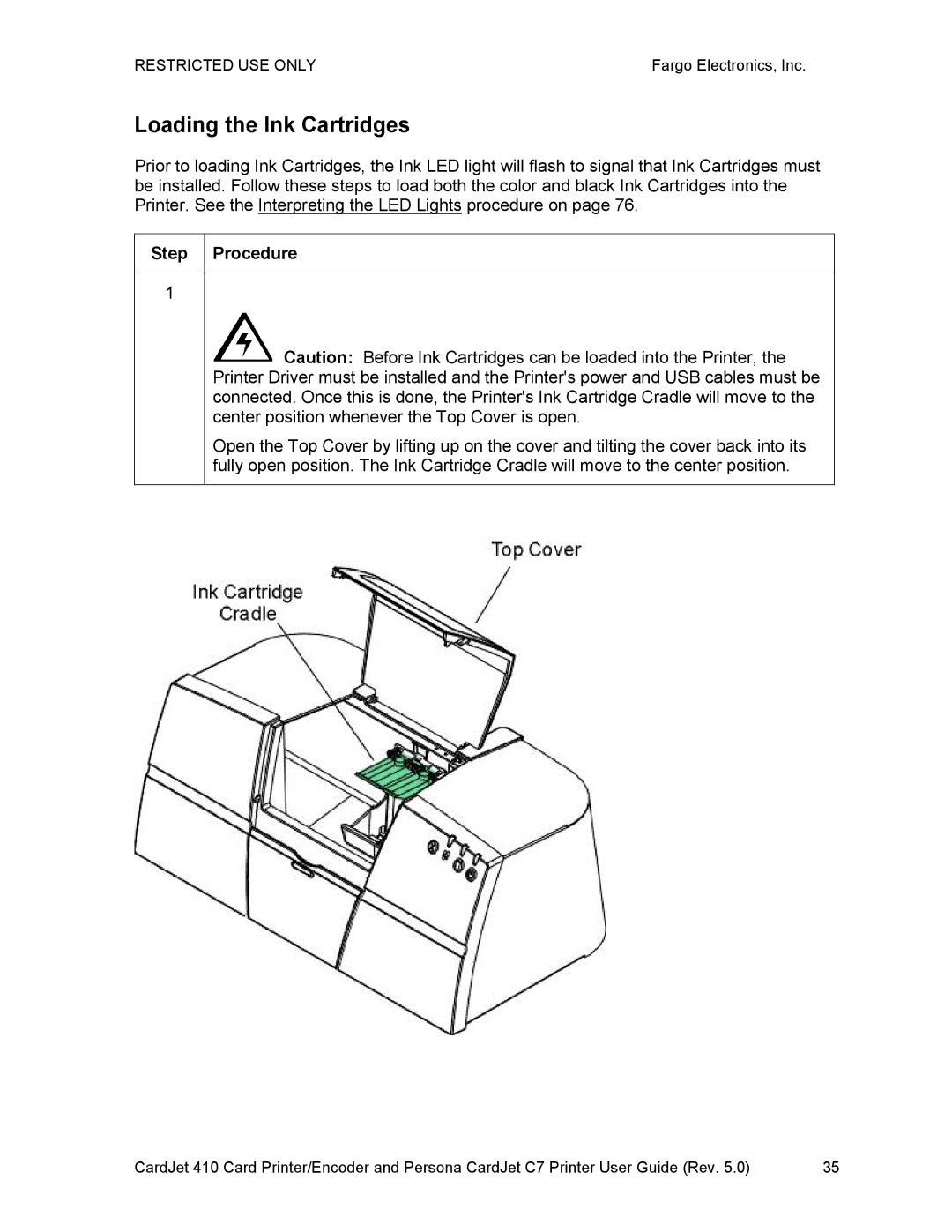 FARGO electronic 410 manual Loading the Ink Cartridges 