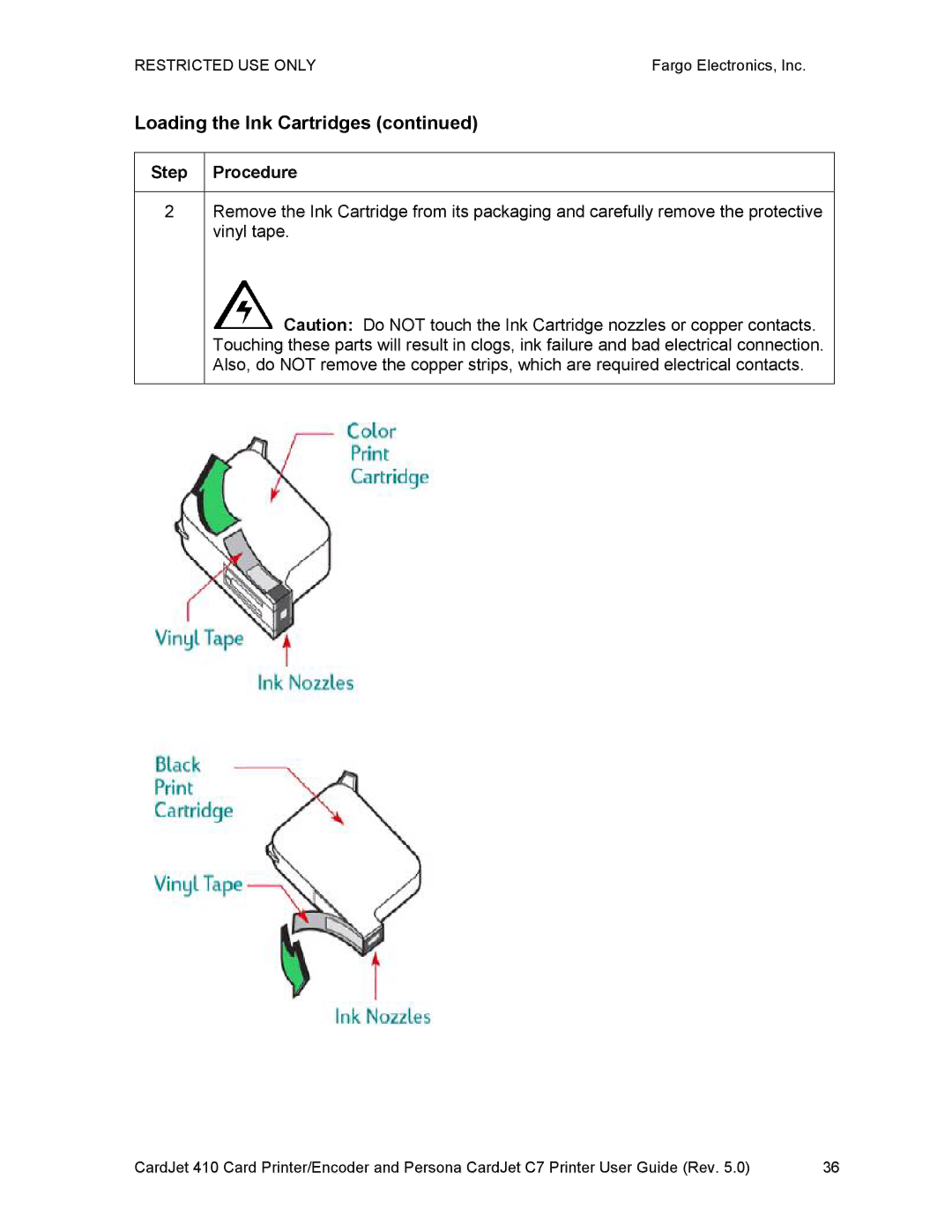 FARGO electronic 410 manual Loading the Ink Cartridges 