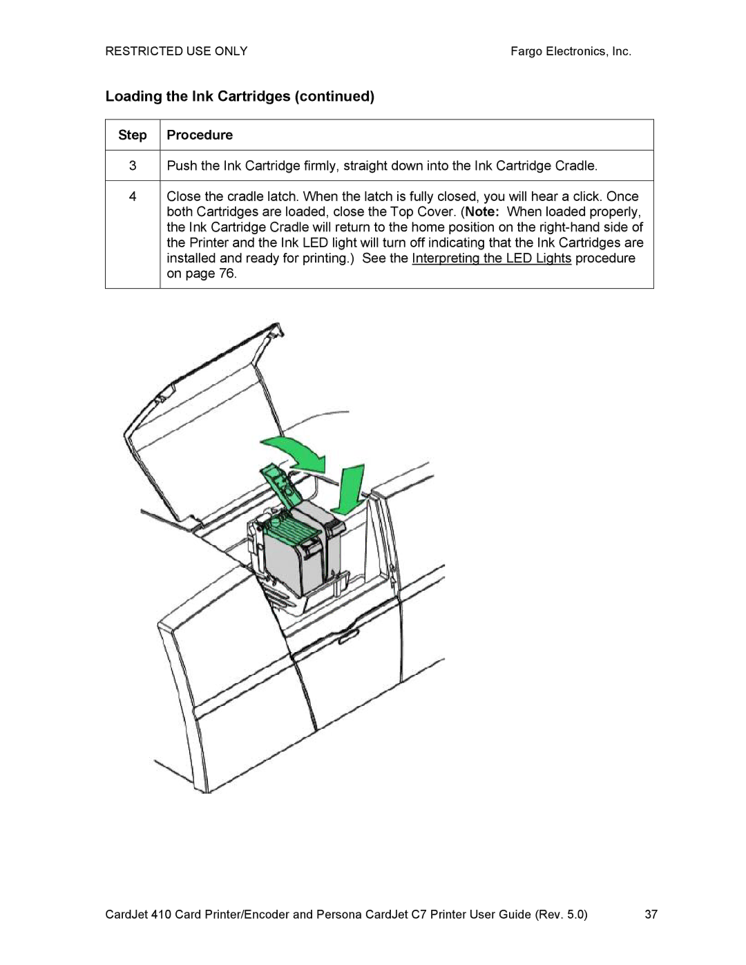 FARGO electronic 410 manual Loading the Ink Cartridges 