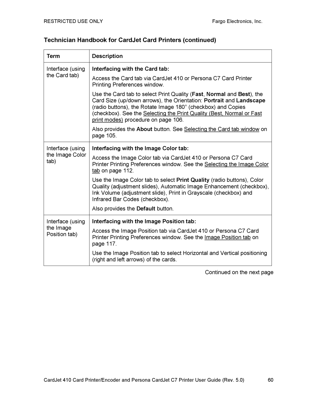 FARGO electronic 410 manual Term Description, Interface using 