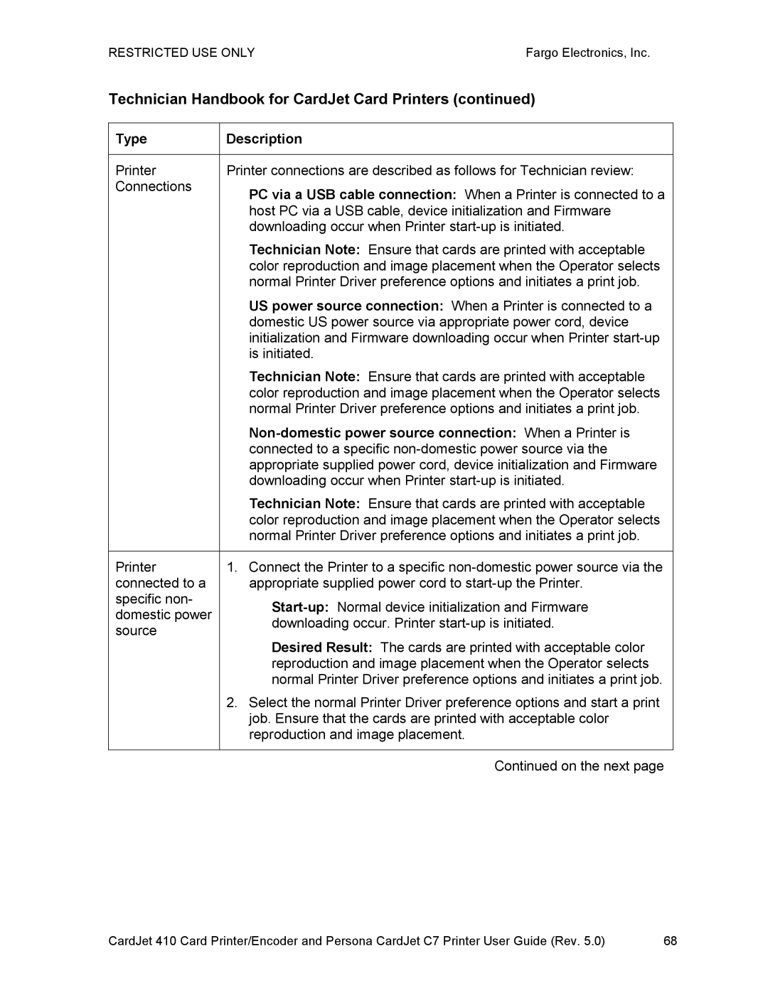 FARGO electronic 410 manual Non-domestic power source connection When a Printer is 