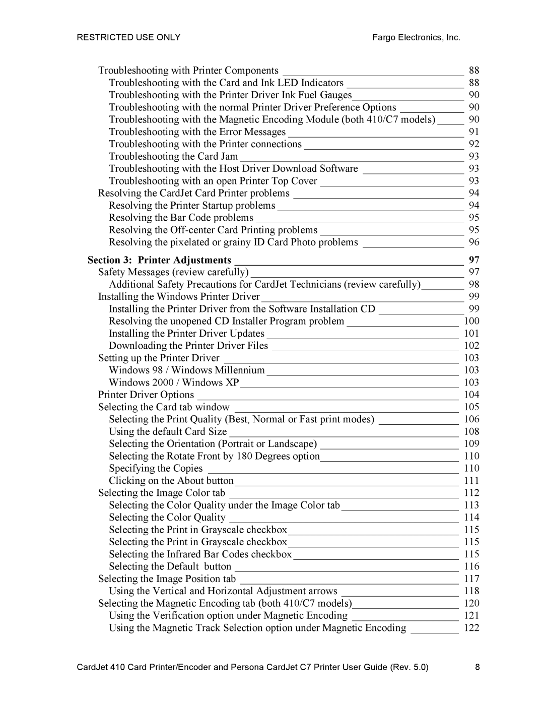 FARGO electronic 410 manual Printer Adjustments 