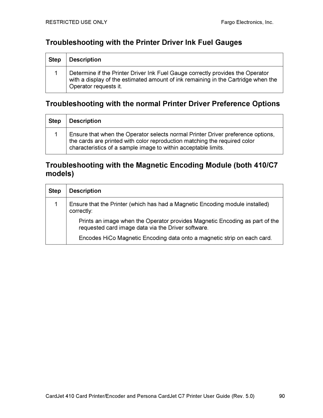 FARGO electronic 410 manual Troubleshooting with the Printer Driver Ink Fuel Gauges 