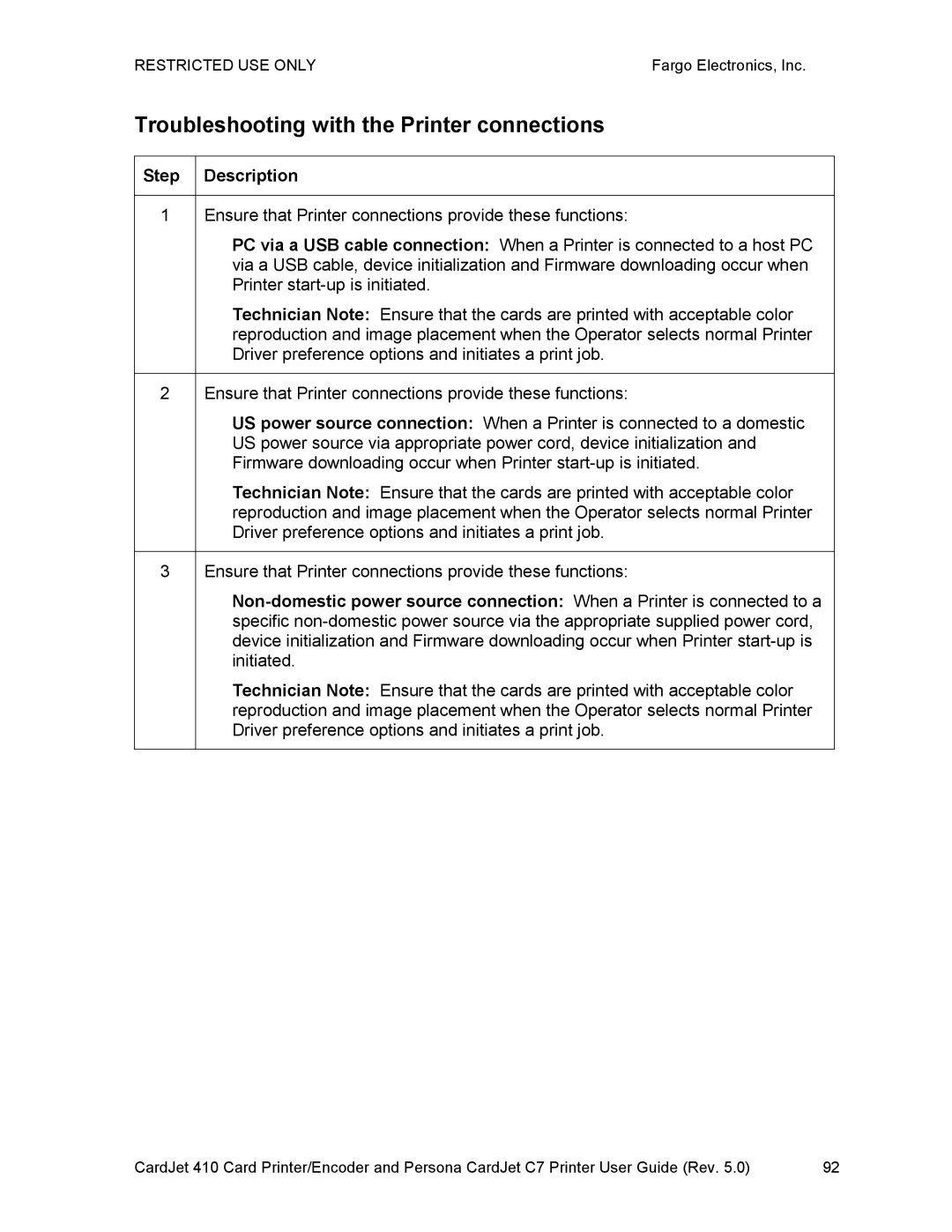 FARGO electronic 410 manual Troubleshooting with the Printer connections 