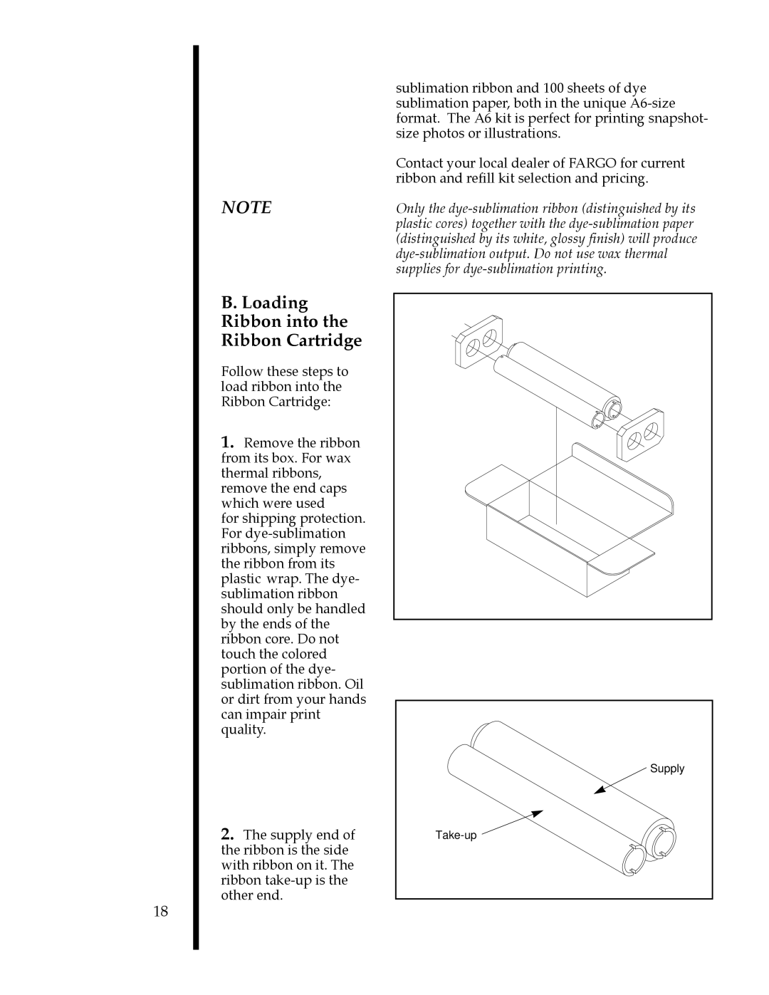 FARGO electronic 76502, 76505, 76501 Loading Ribbon into the Ribbon Cartridge, Ribbon and refill kit selection and pricing 