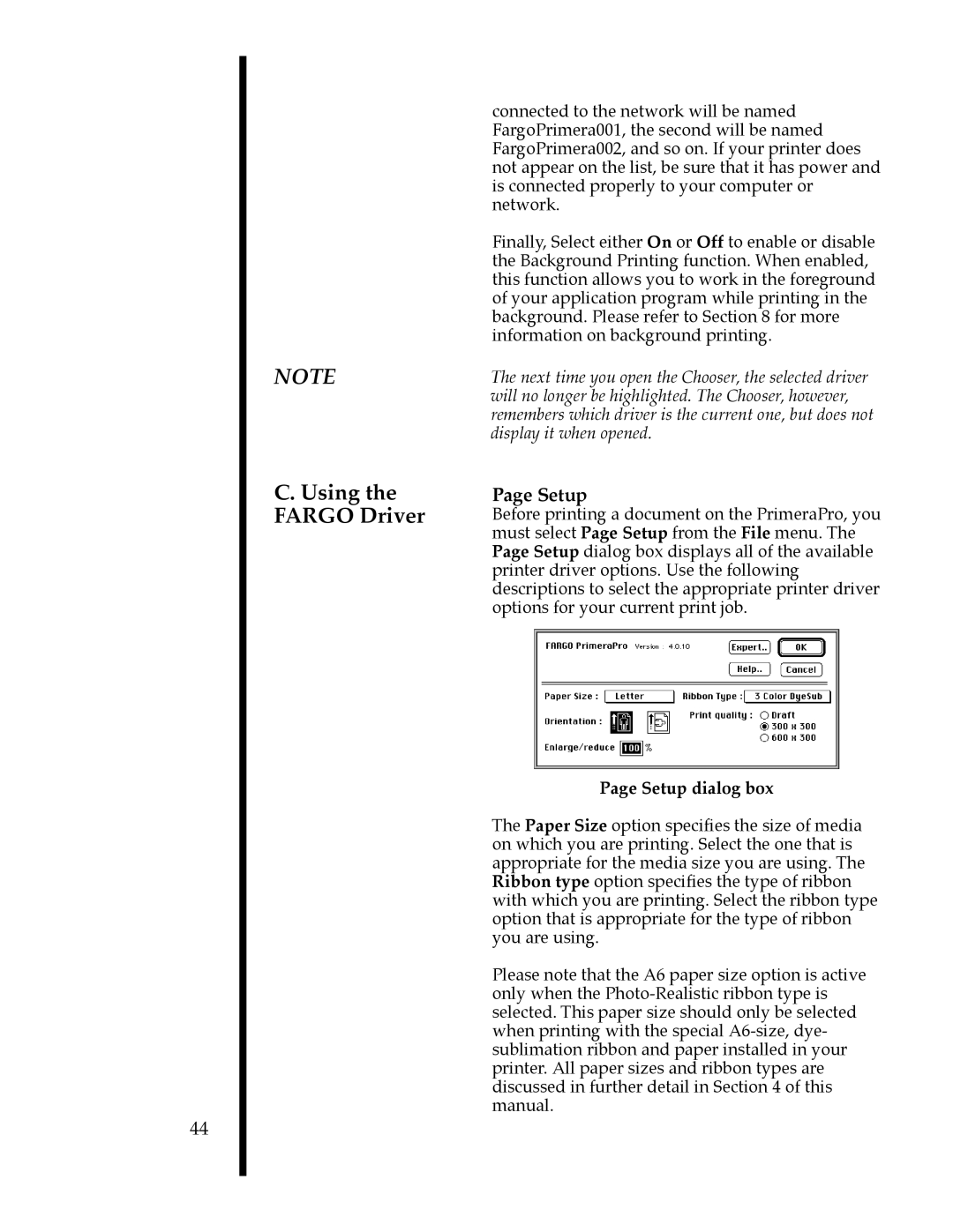 FARGO electronic 76503, 76505, 76501, 76502, 76504, 76500 manual Using the Fargo Driver, Setup dialog box 