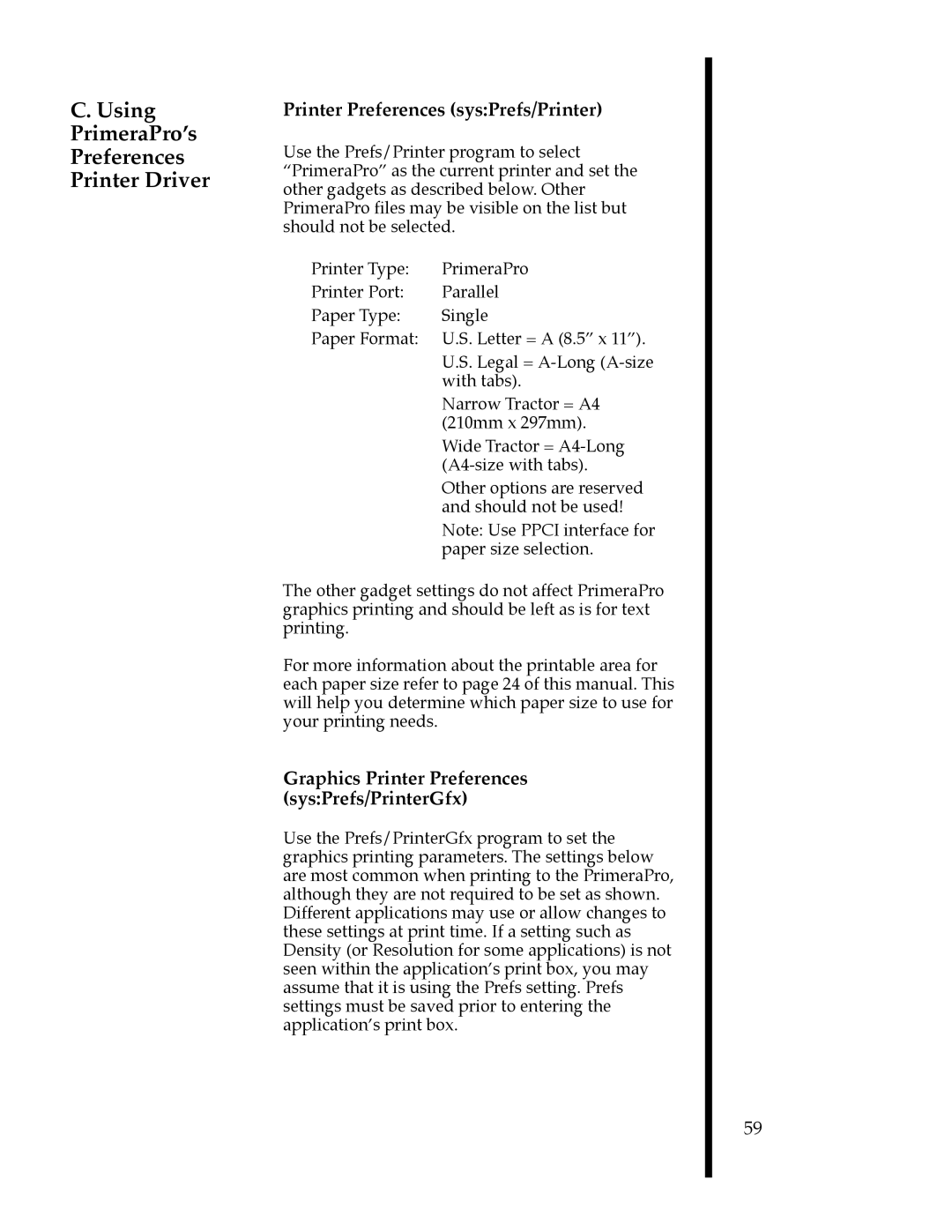 FARGO electronic 76501, 76505, 76502 Using PrimeraProÕs Preferences Printer Driver, Printer Preferences sysPrefs/Printer 