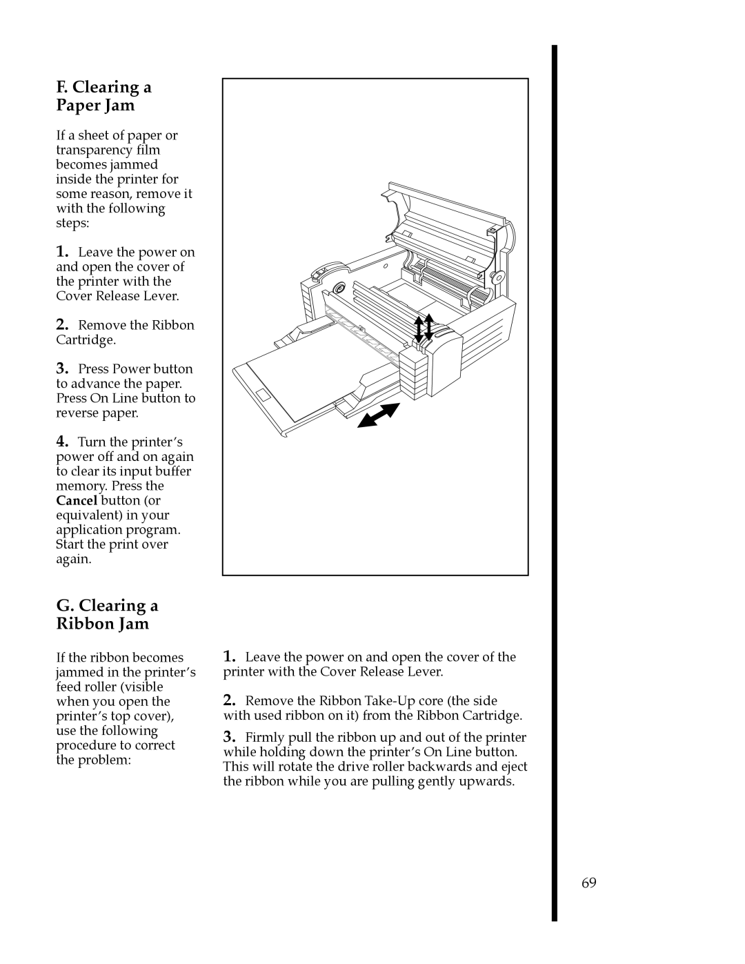 FARGO electronic 76500, 76505, 76501, 76502, 76504, 76503 manual Clearing a Paper Jam, Clearing a Ribbon Jam 