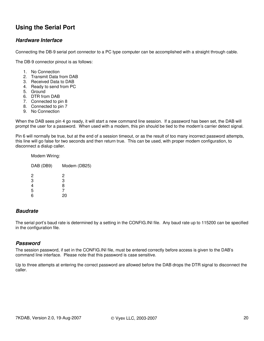 FARGO electronic 7KDAB manual Using the Serial Port, Hardware Interface, Baudrate, Password 