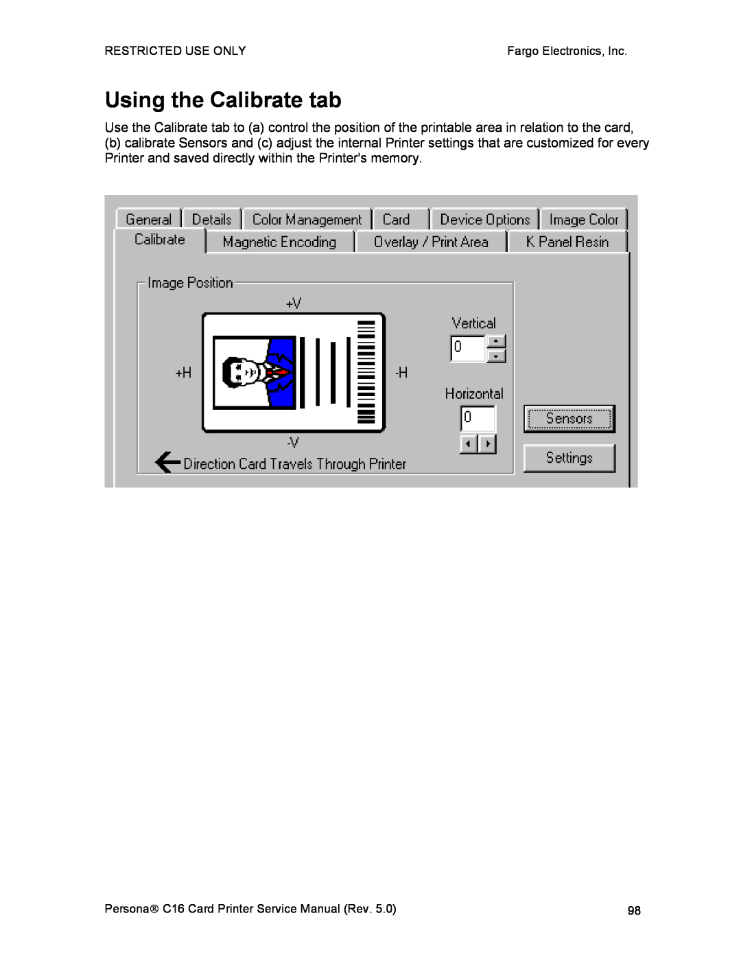 FARGO electronic C16 service manual Using the Calibrate tab 