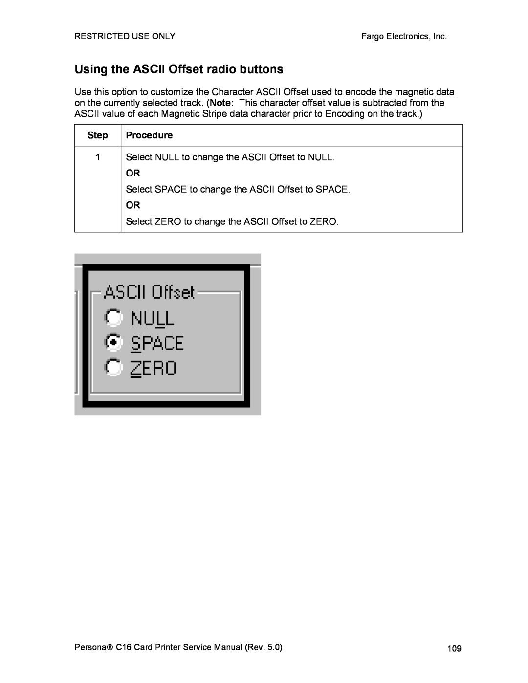 FARGO electronic C16 service manual Using the ASCII Offset radio buttons 