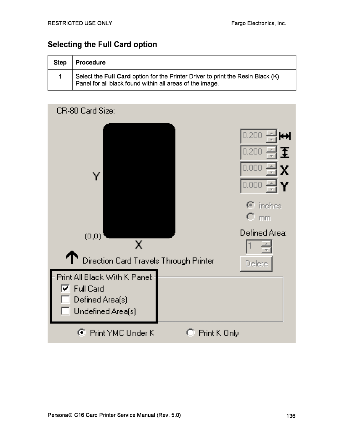 FARGO electronic C16 service manual Selecting the Full Card option 