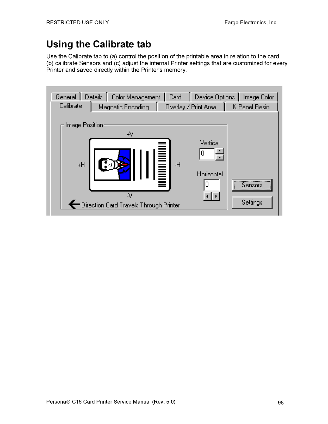 FARGO electronic C16 service manual Using the Calibrate tab 