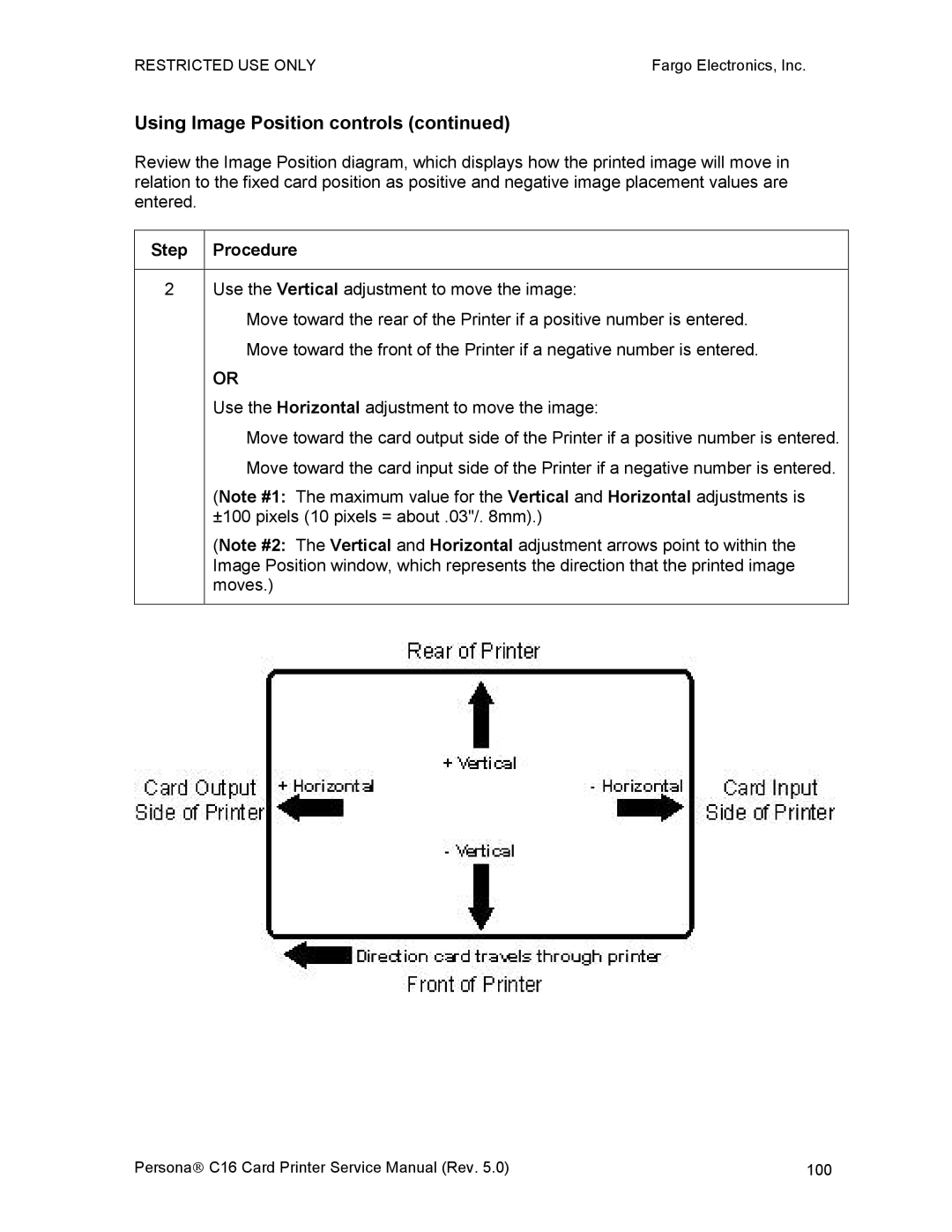 FARGO electronic C16 service manual Using Image Position controls 