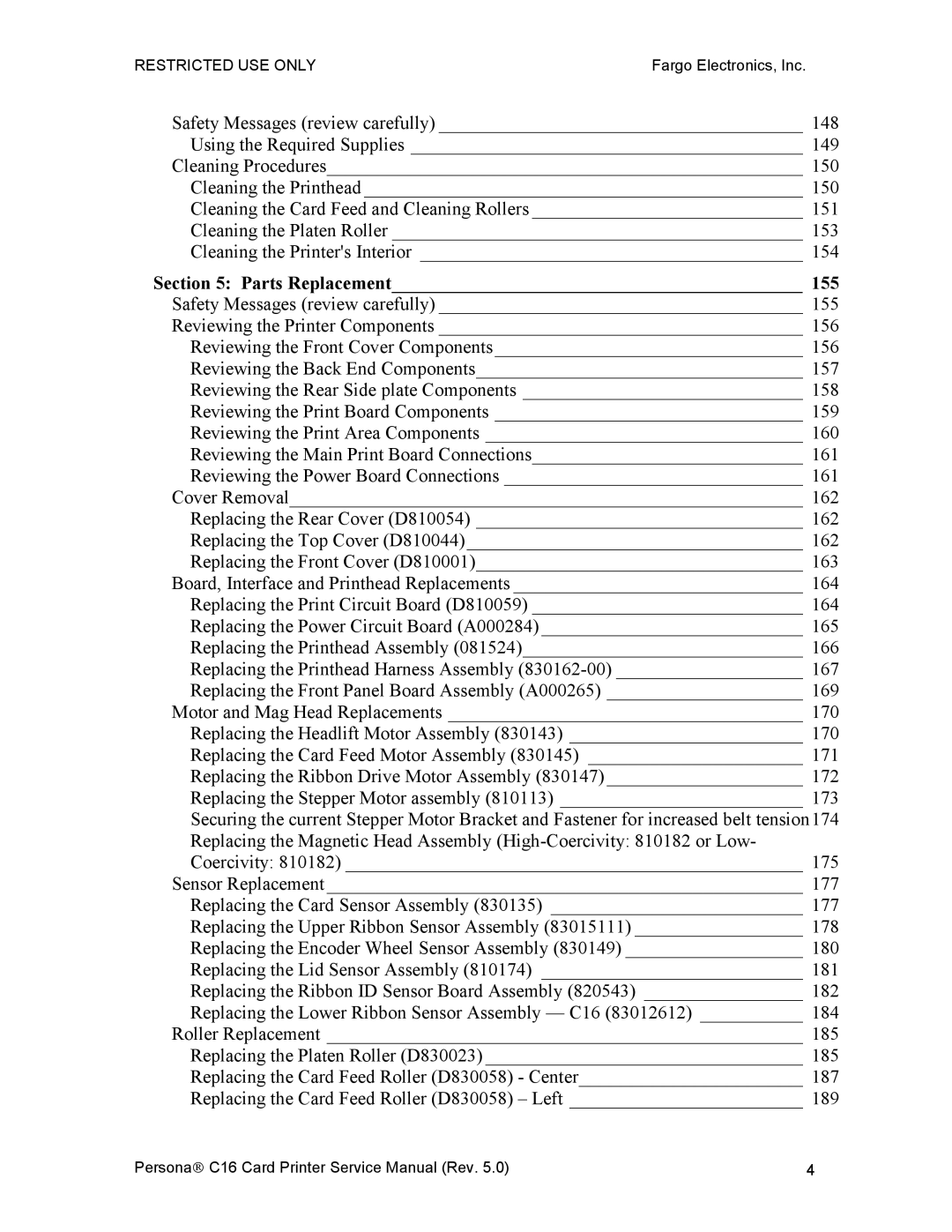 FARGO electronic C16 service manual Parts Replacement 