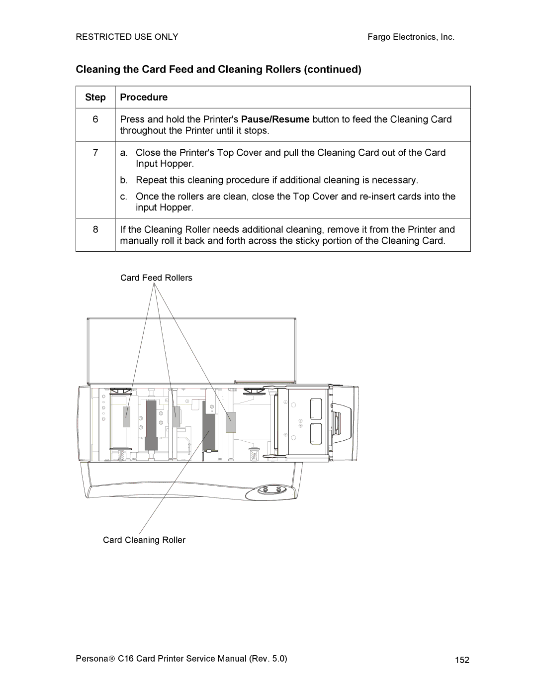 FARGO electronic C16 service manual Cleaning the Card Feed and Cleaning Rollers 