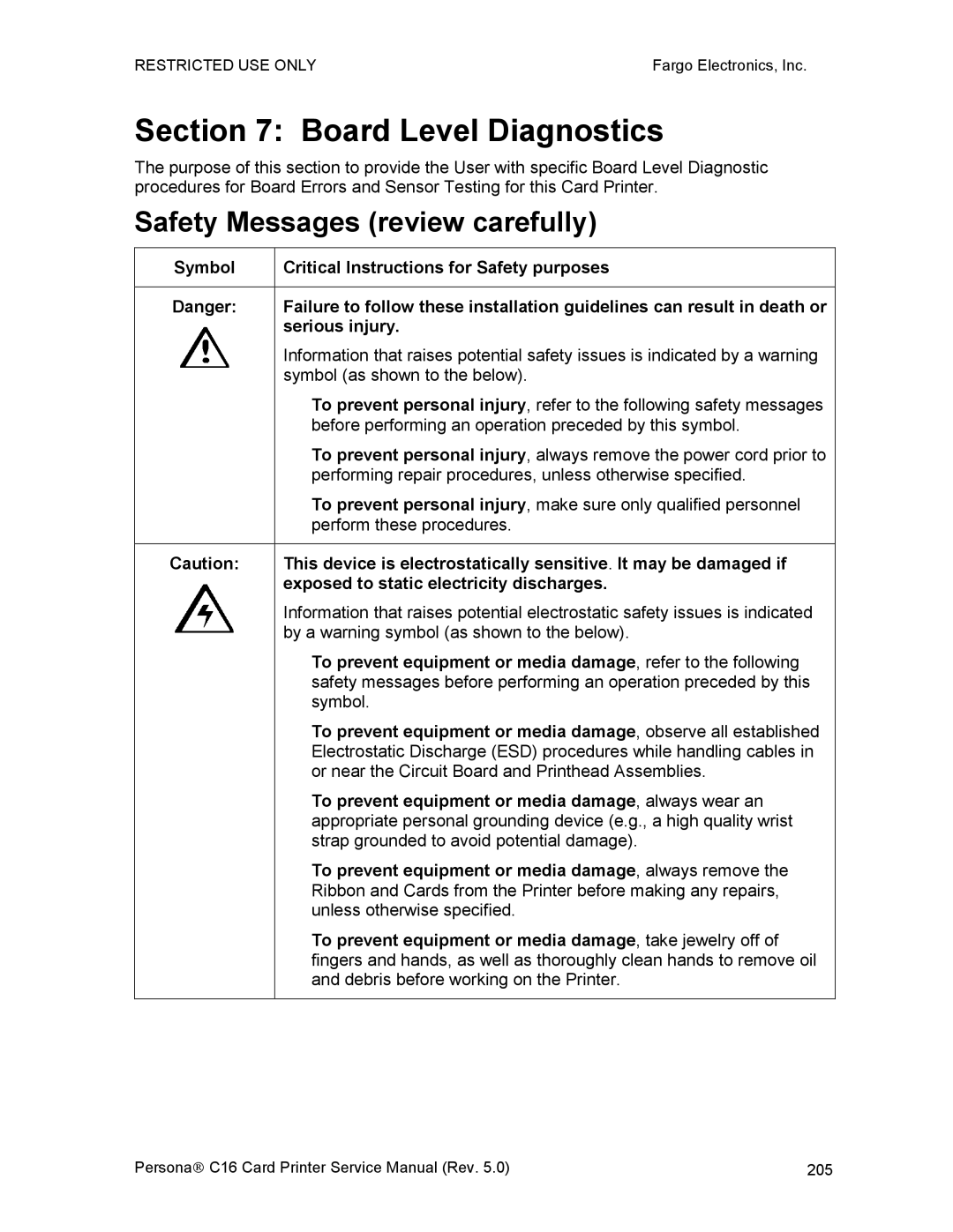 FARGO electronic C16 service manual Board Level Diagnostics 