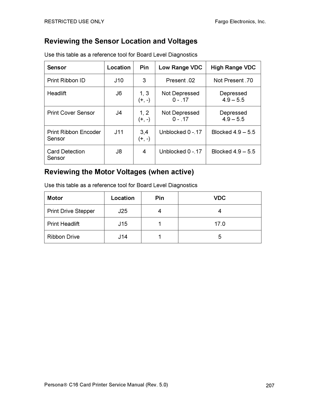 FARGO electronic C16 service manual Reviewing the Sensor Location and Voltages, Reviewing the Motor Voltages when active 