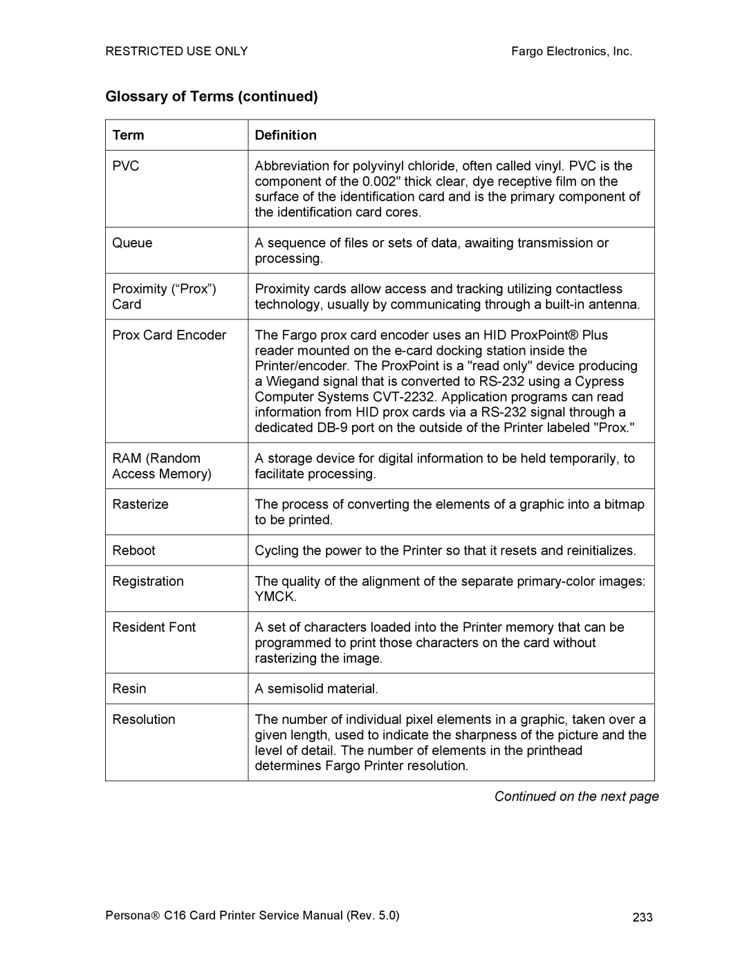 FARGO electronic C16 service manual Pvc 