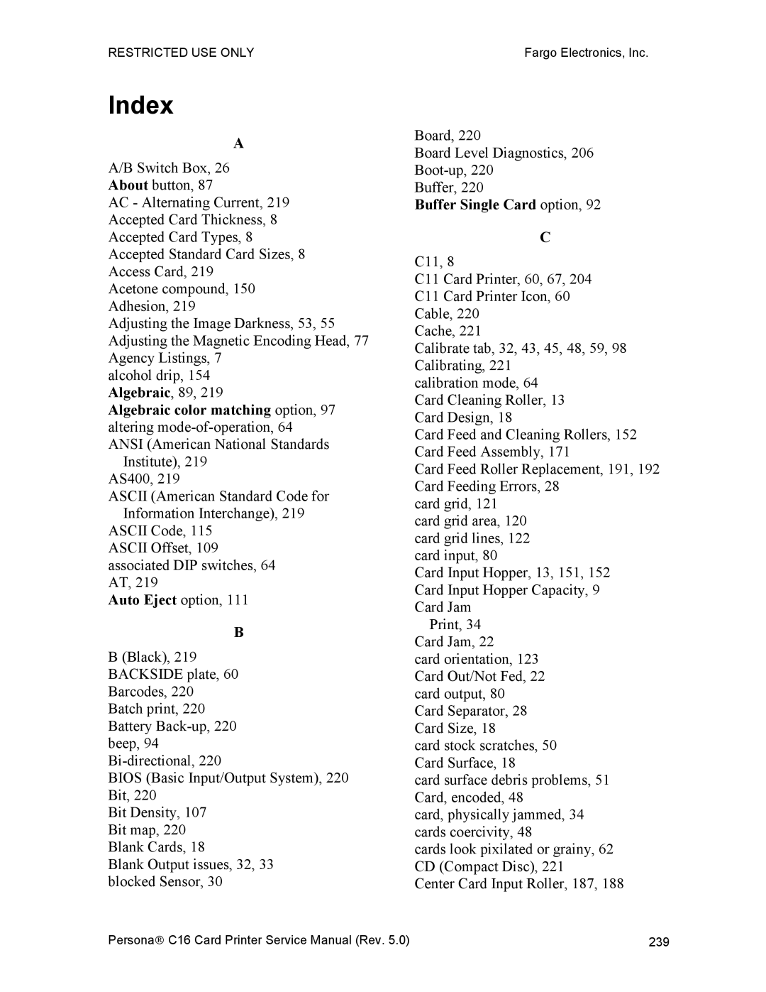 FARGO electronic C16 service manual Index 