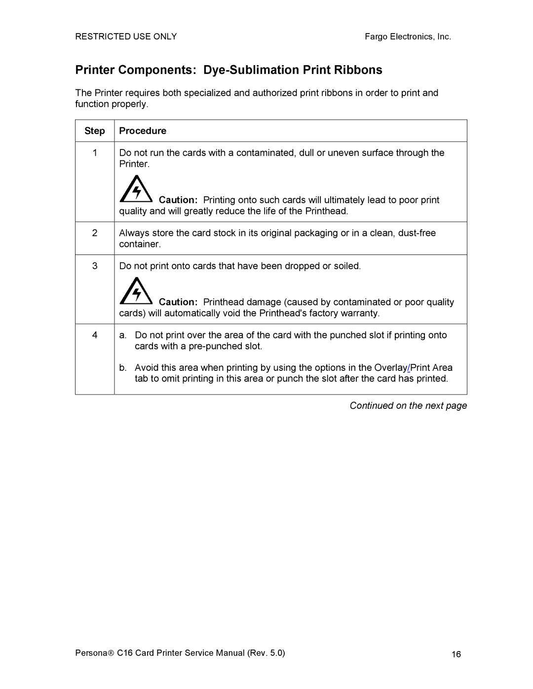 FARGO electronic C16 service manual Printer Components Dye-Sublimation Print Ribbons, Step Procedure 