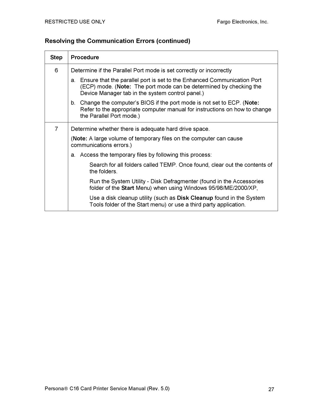 FARGO electronic C16 service manual Resolving the Communication Errors 