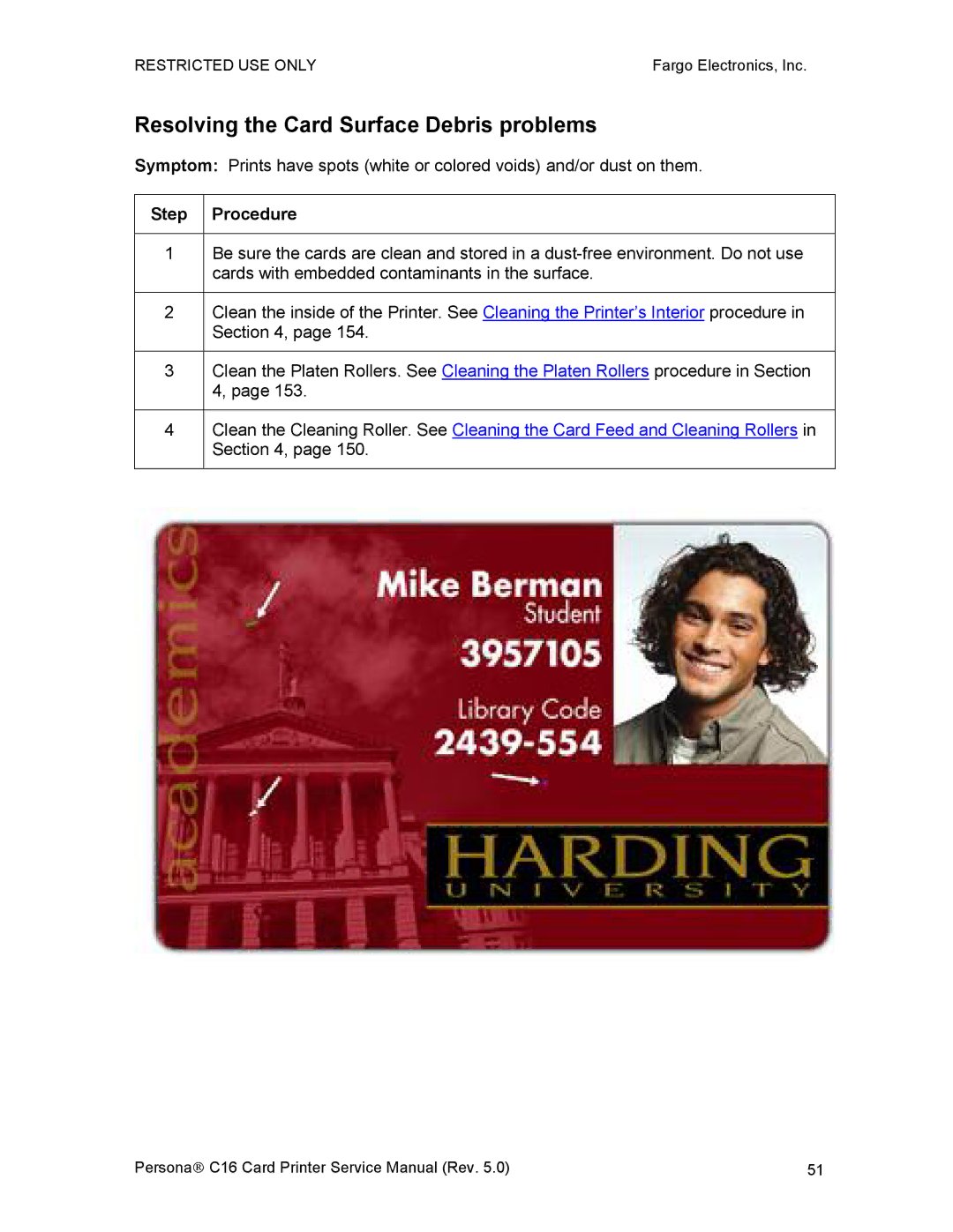 FARGO electronic C16 service manual Resolving the Card Surface Debris problems 