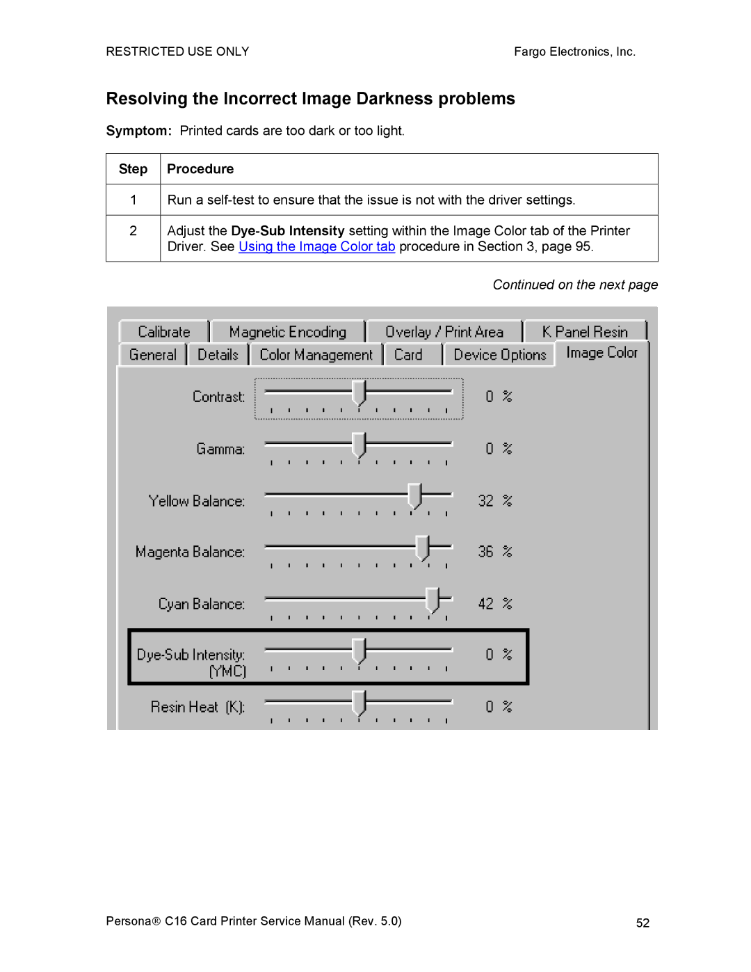 FARGO electronic C16 service manual Resolving the Incorrect Image Darkness problems 