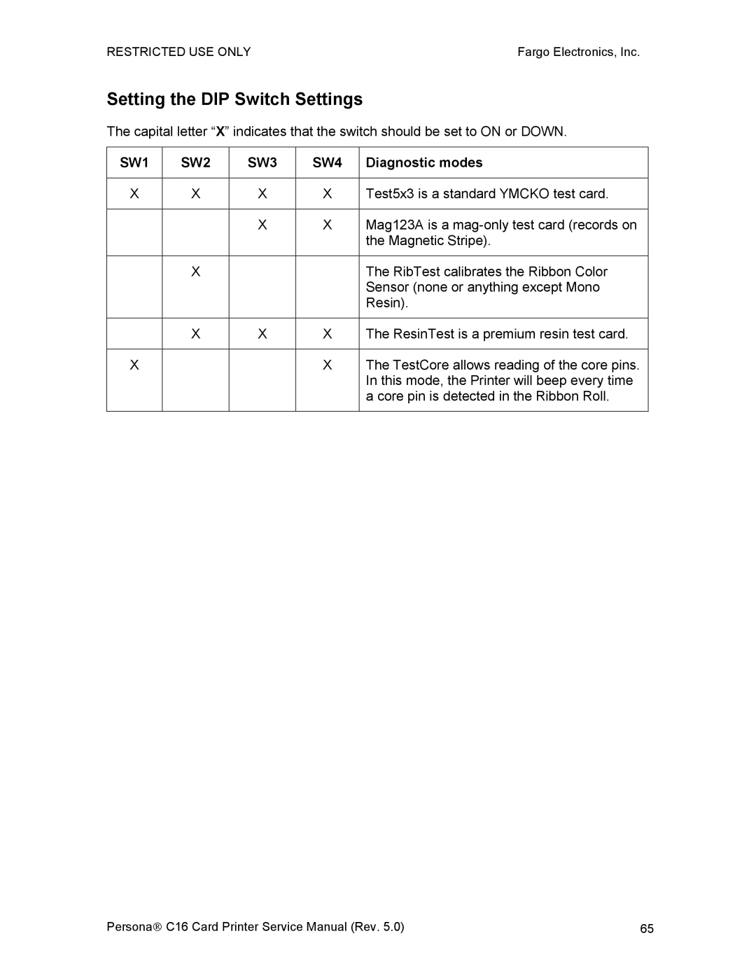 FARGO electronic C16 service manual Setting the DIP Switch Settings, Diagnostic modes 