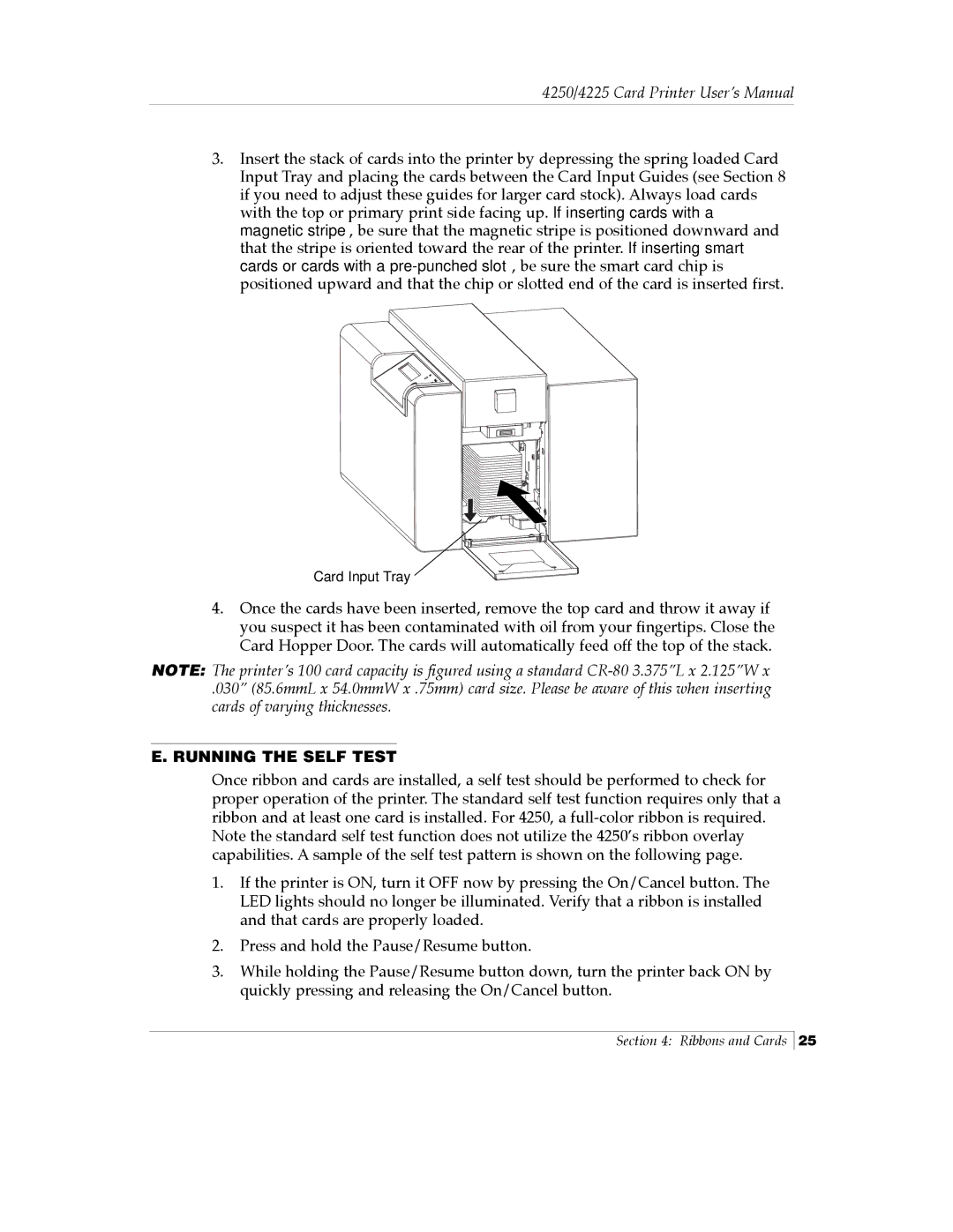 FARGO electronic Card Printer manual Running the Self Test 