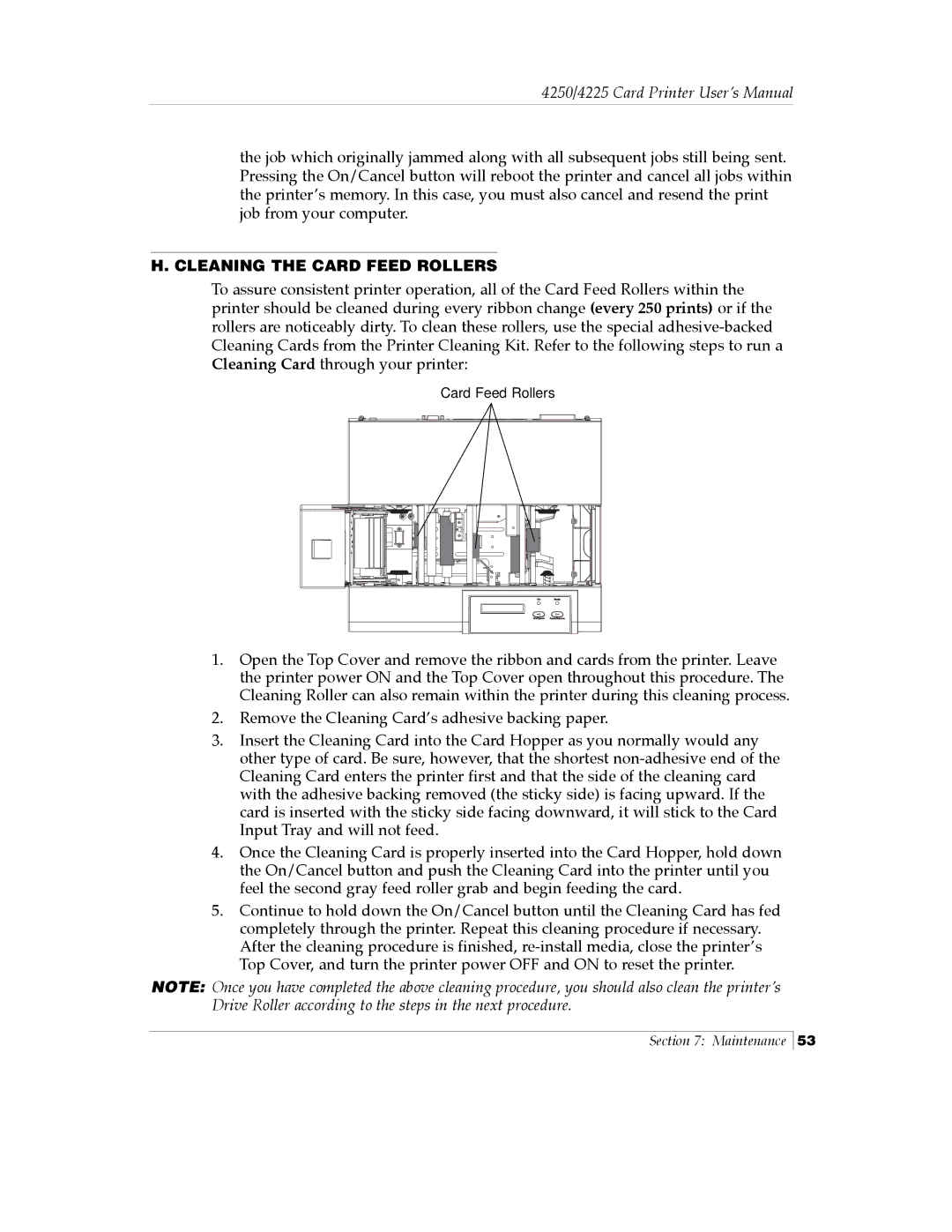 FARGO electronic Card Printer manual Cleaning the Card Feed Rollers 