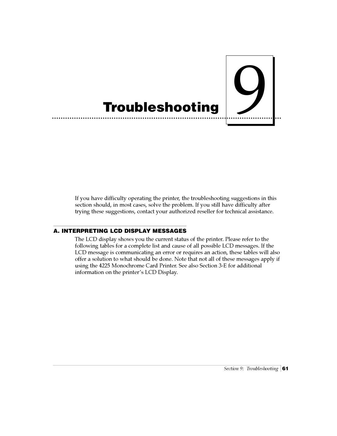 FARGO electronic Card Printer manual Troubleshooting, Interpreting LCD Display Messages 