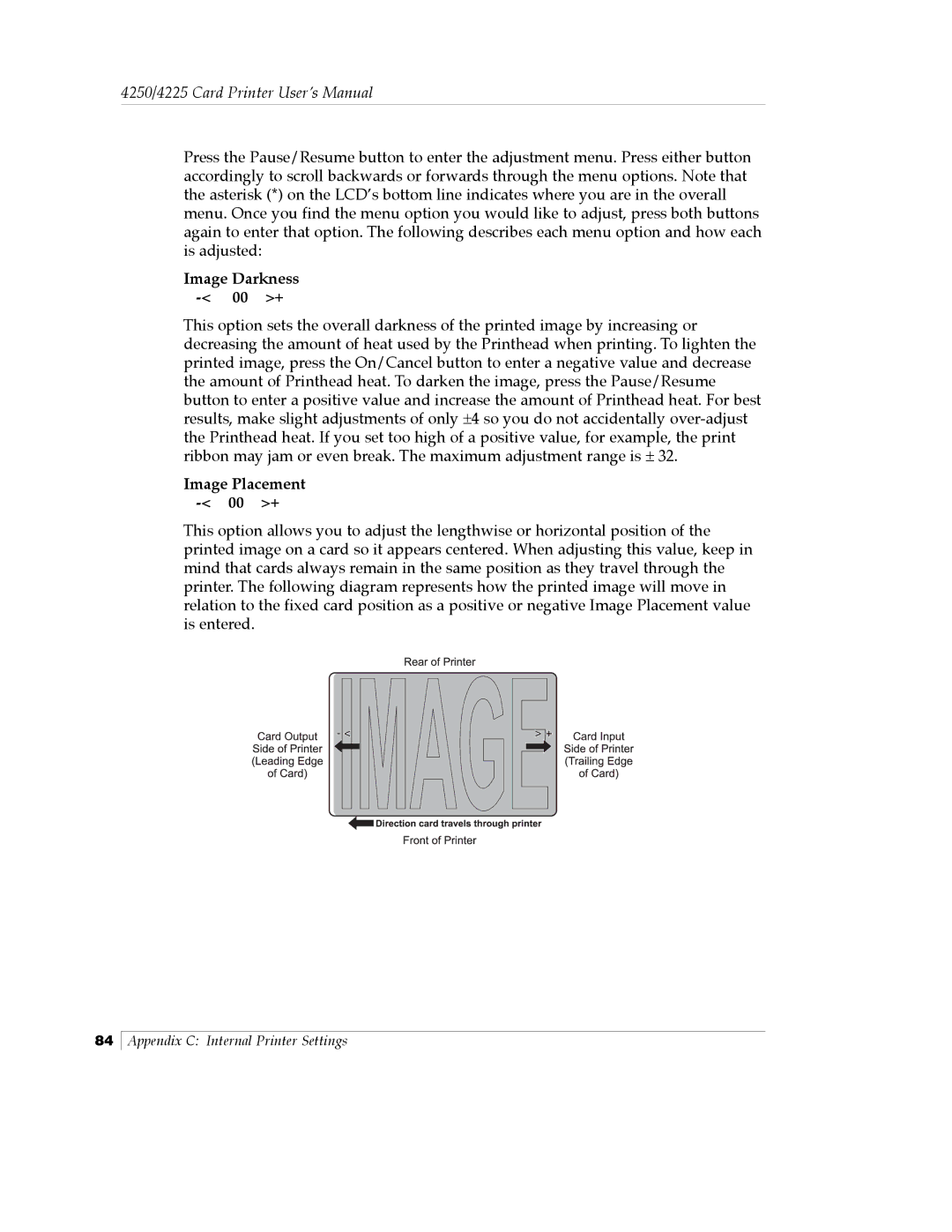 FARGO electronic Card Printer manual Image Darkness 00 + 