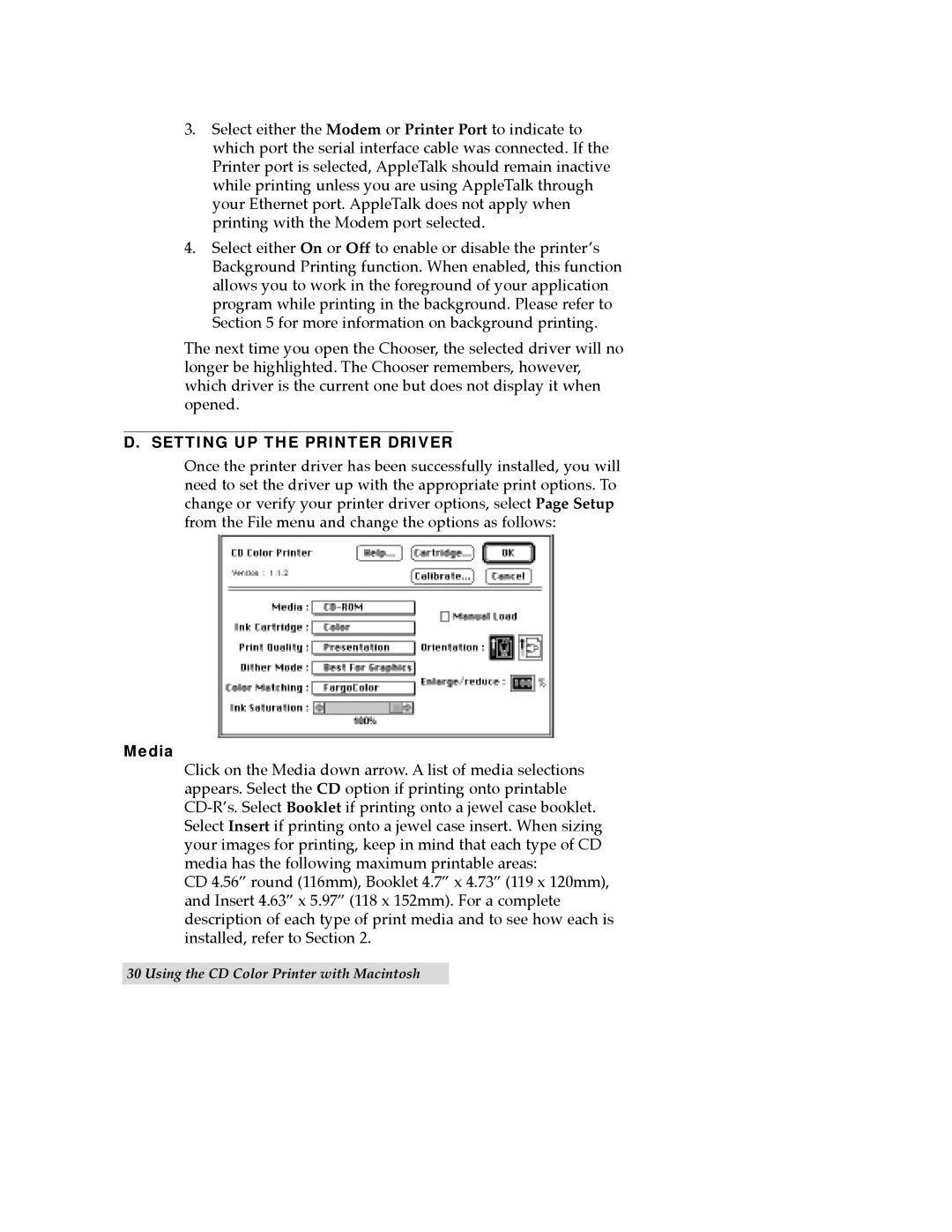 FARGO electronic CD Color Printer manual Setting UP the Printer Driver 