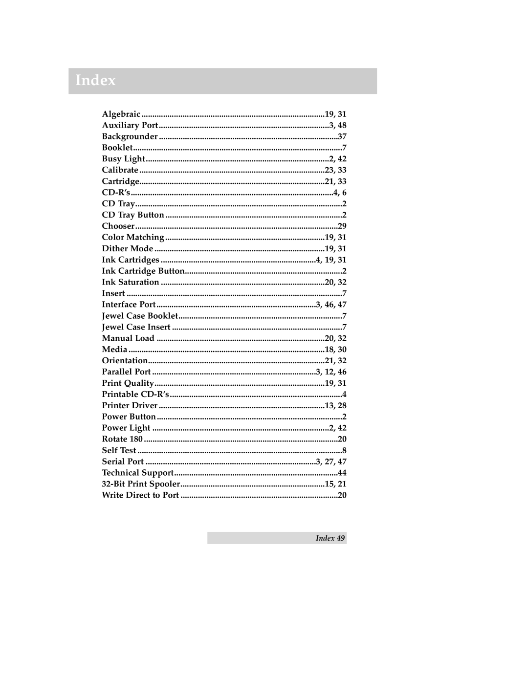 FARGO electronic CD Color Printer manual Index 