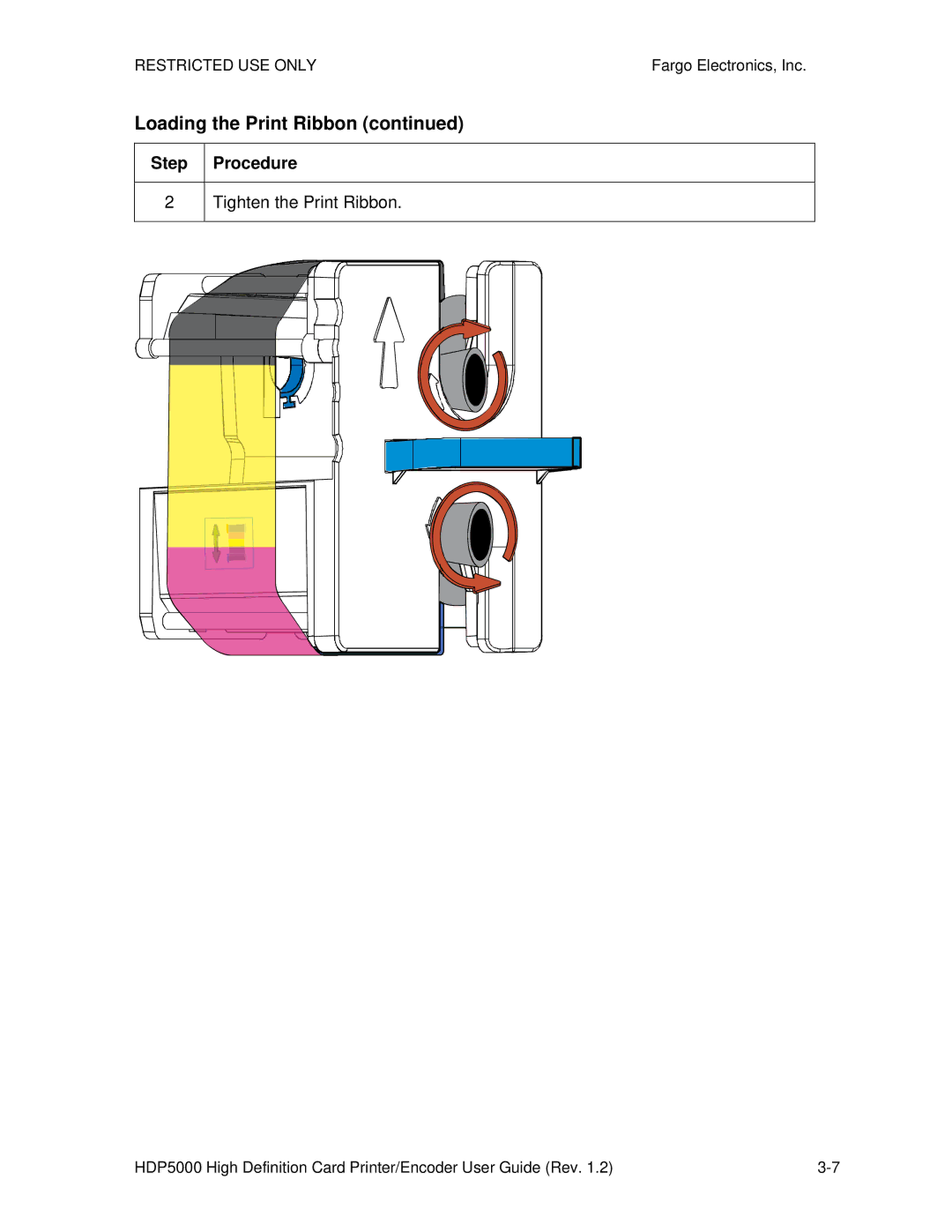 FARGO electronic HDP5000 manual Loading the Print Ribbon, Tighten the Print Ribbon 