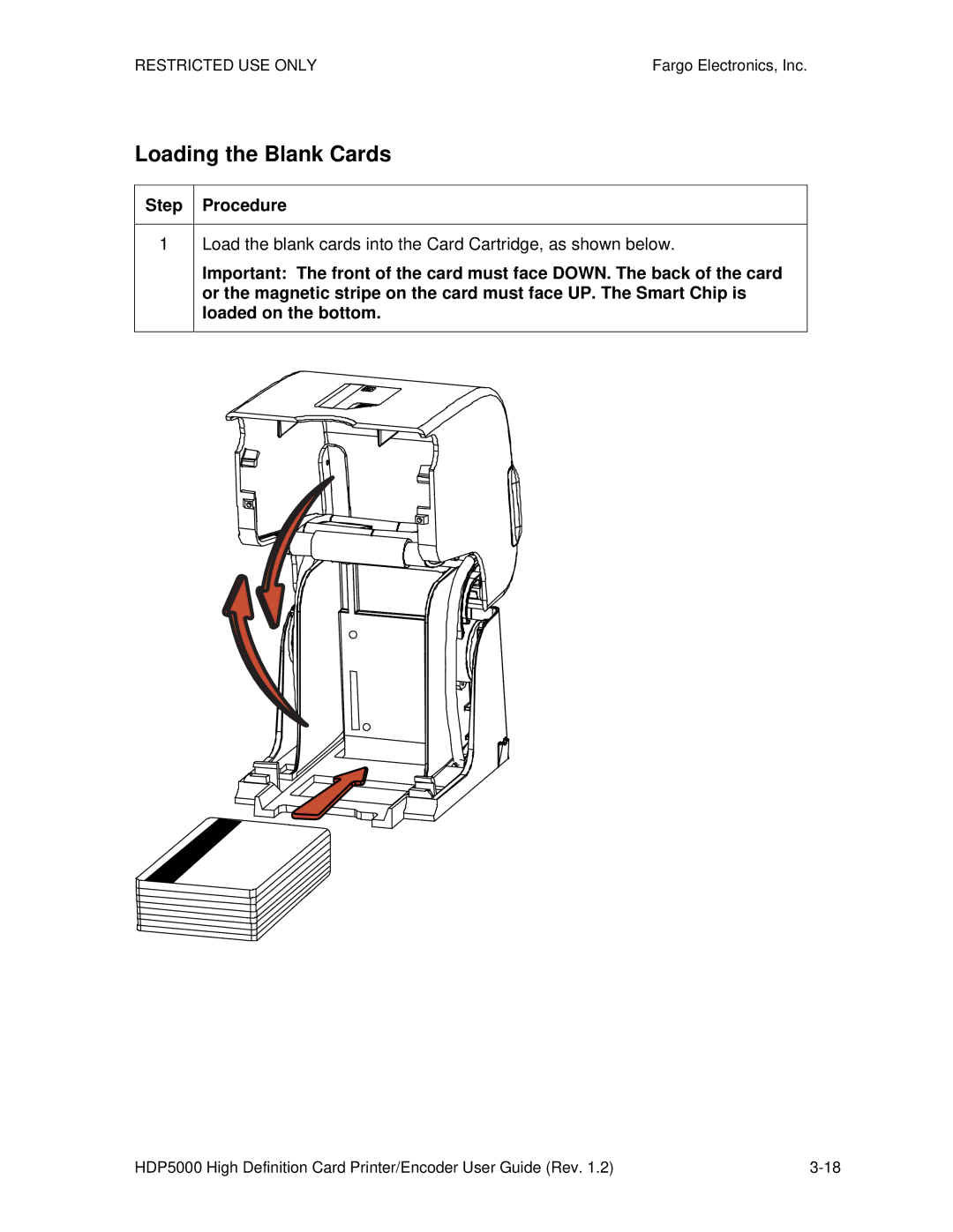 FARGO electronic HDP5000 manual Loading the Blank Cards, Load the blank cards into the Card Cartridge, as shown below 