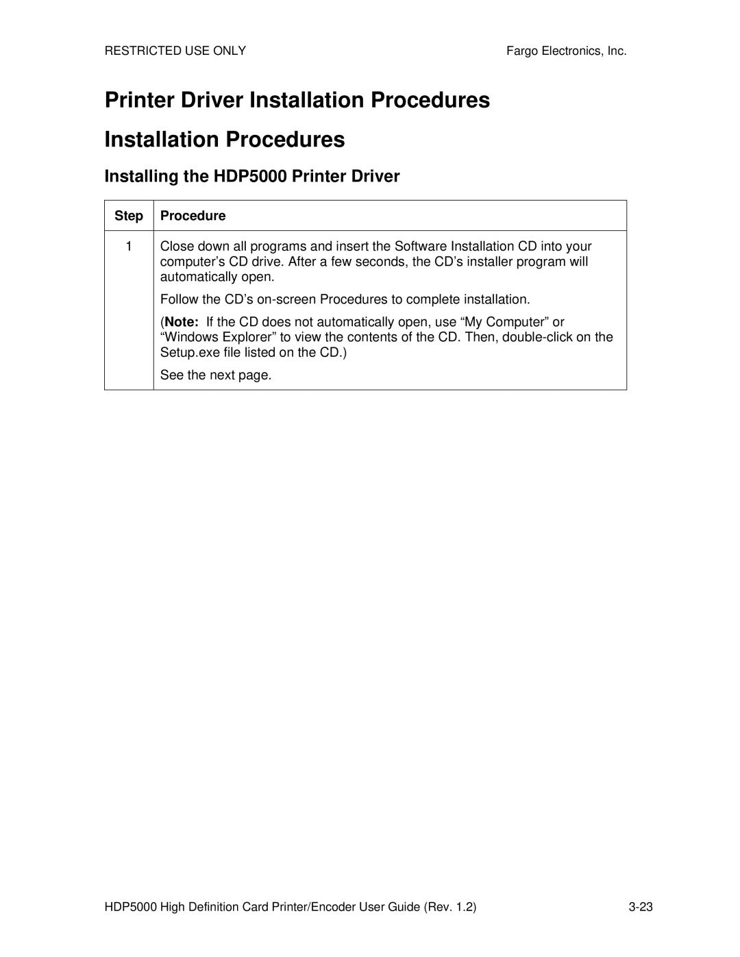 FARGO electronic manual Printer Driver Installation Procedures, Installing the HDP5000 Printer Driver 