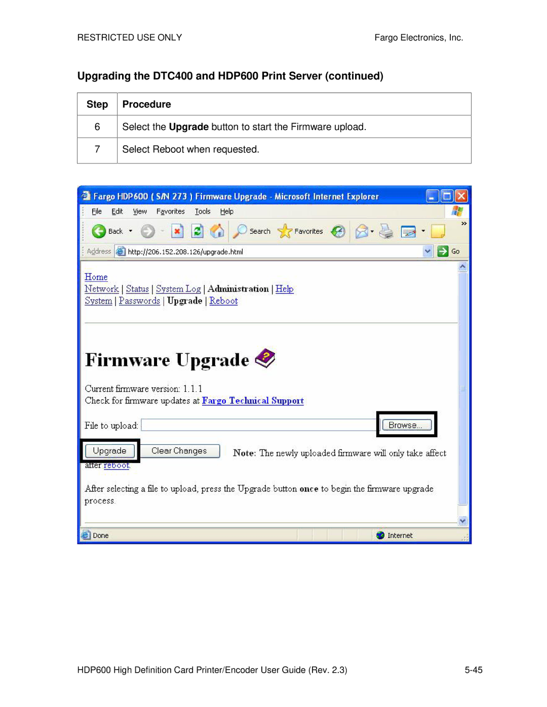 FARGO electronic HDP600 CR100, HDP600-LC manual Upgrading the DTC400 and HDP600 Print Server 